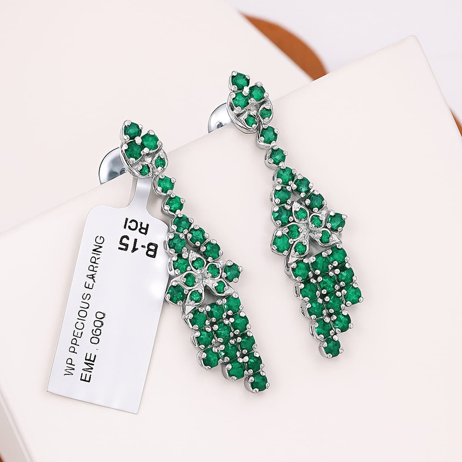 Emerald & Diamond Chandelier Earrings in Silver alternate view