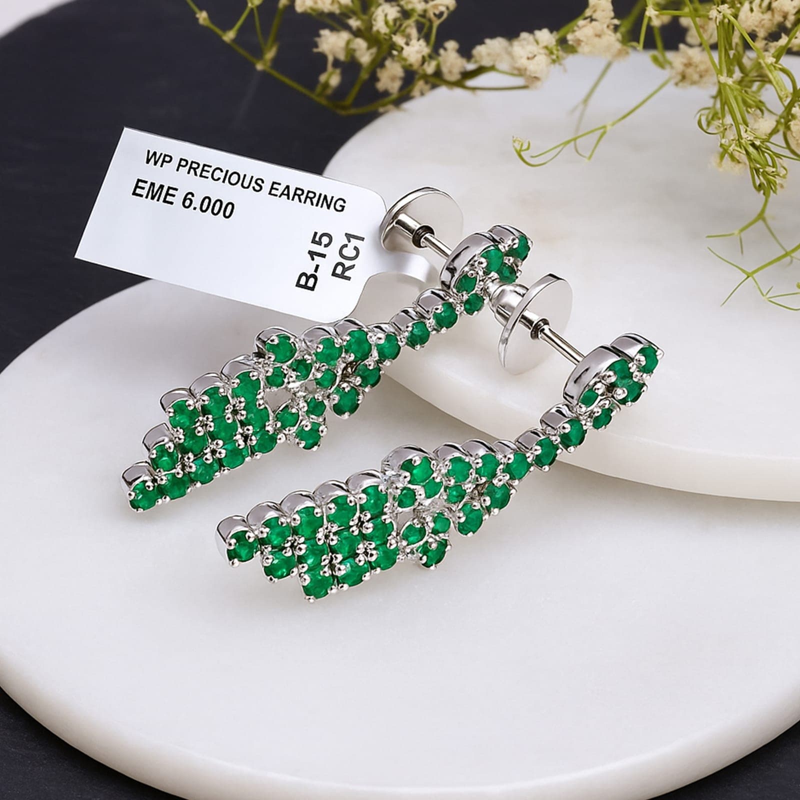 Emerald & Diamond Chandelier Earrings in Silver