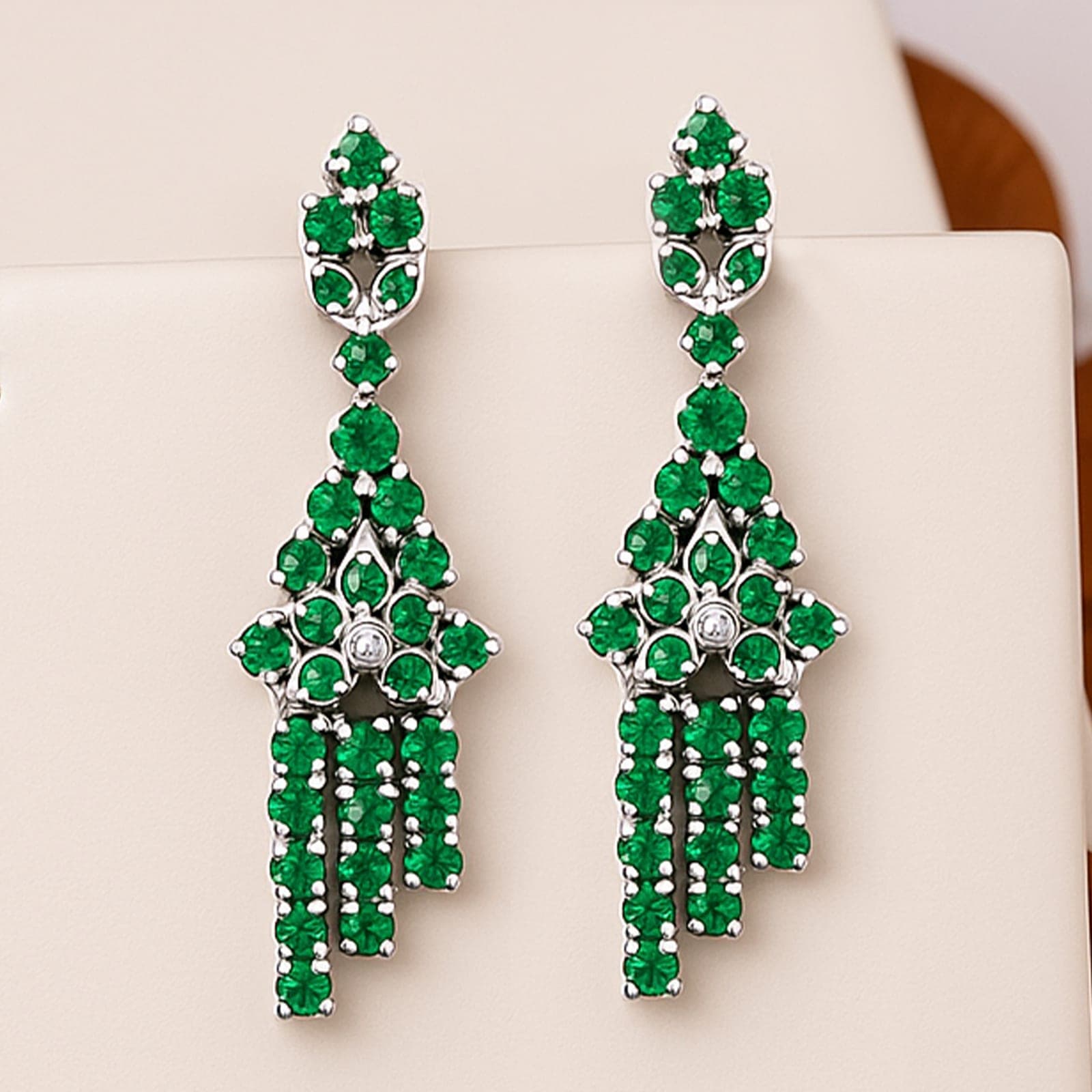 Emerald & Diamond Chandelier Earrings in Silver