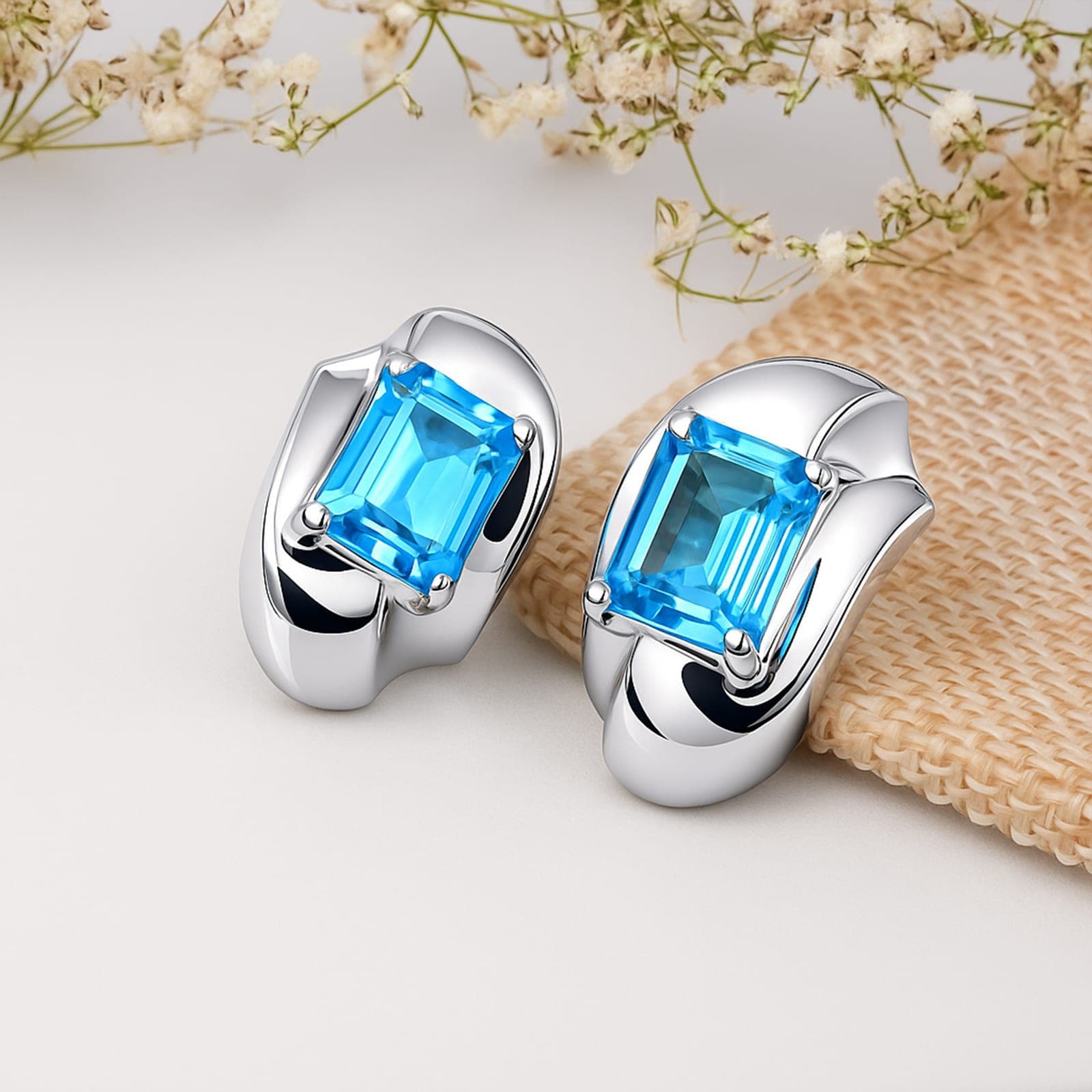 Aqua Sculpt Blue Topaz Huggie Stud Earrings alternate view