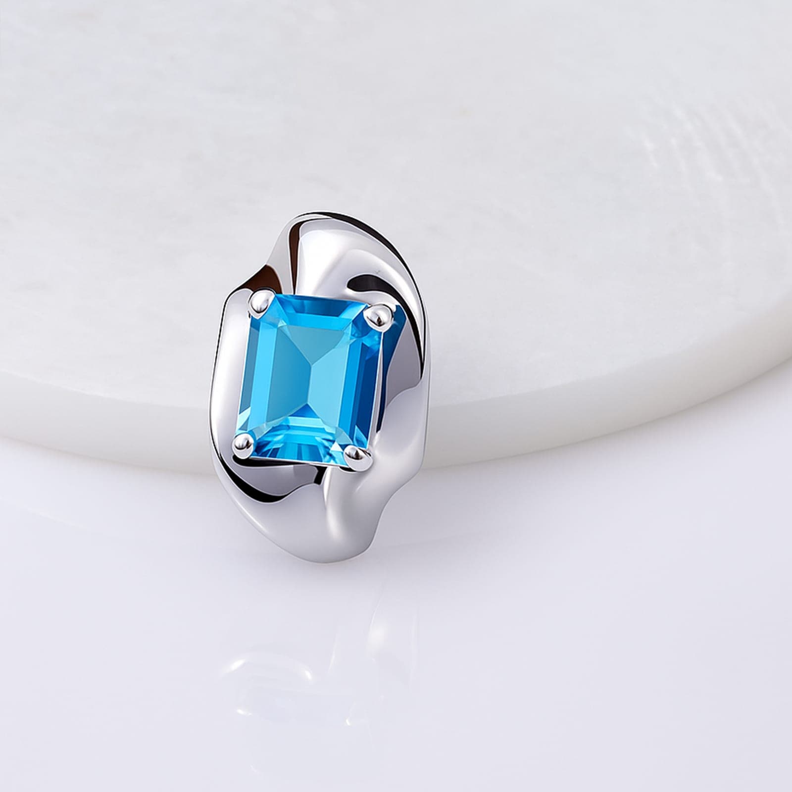Aqua Sculpt Blue Topaz Huggie Stud Earrings