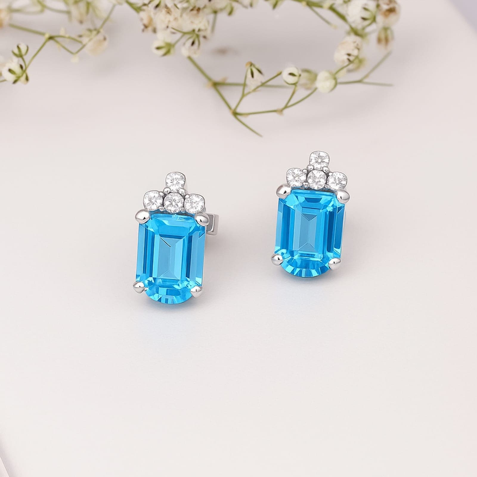 Blue Topaz & Diamond Stud Earrings alternate view