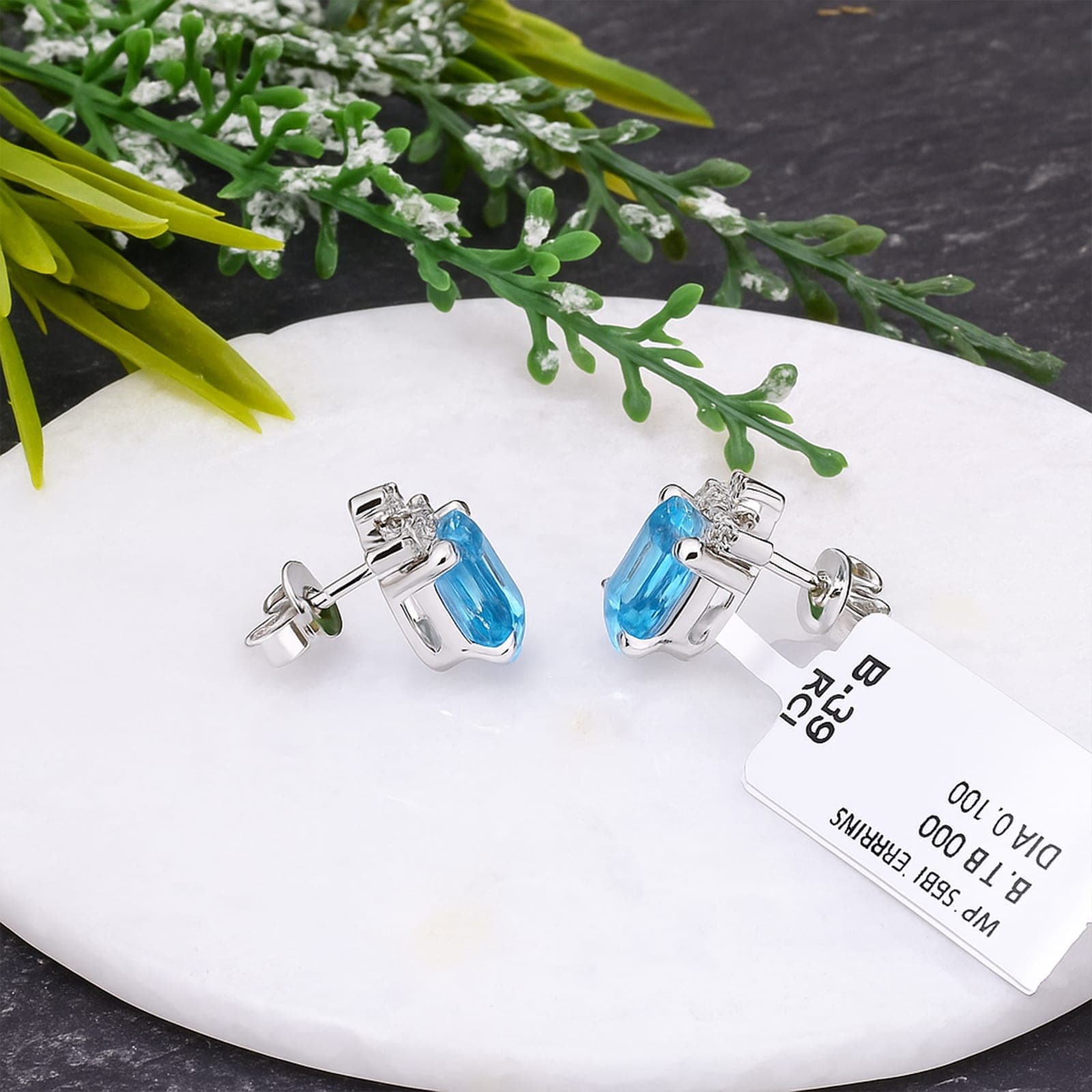 Blue Topaz & Diamond Stud Earrings