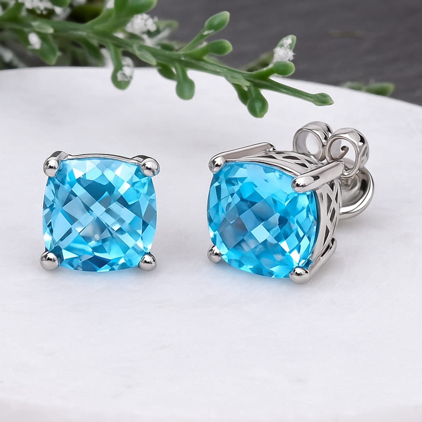 Minimal Blue Topaz Stud Earrings