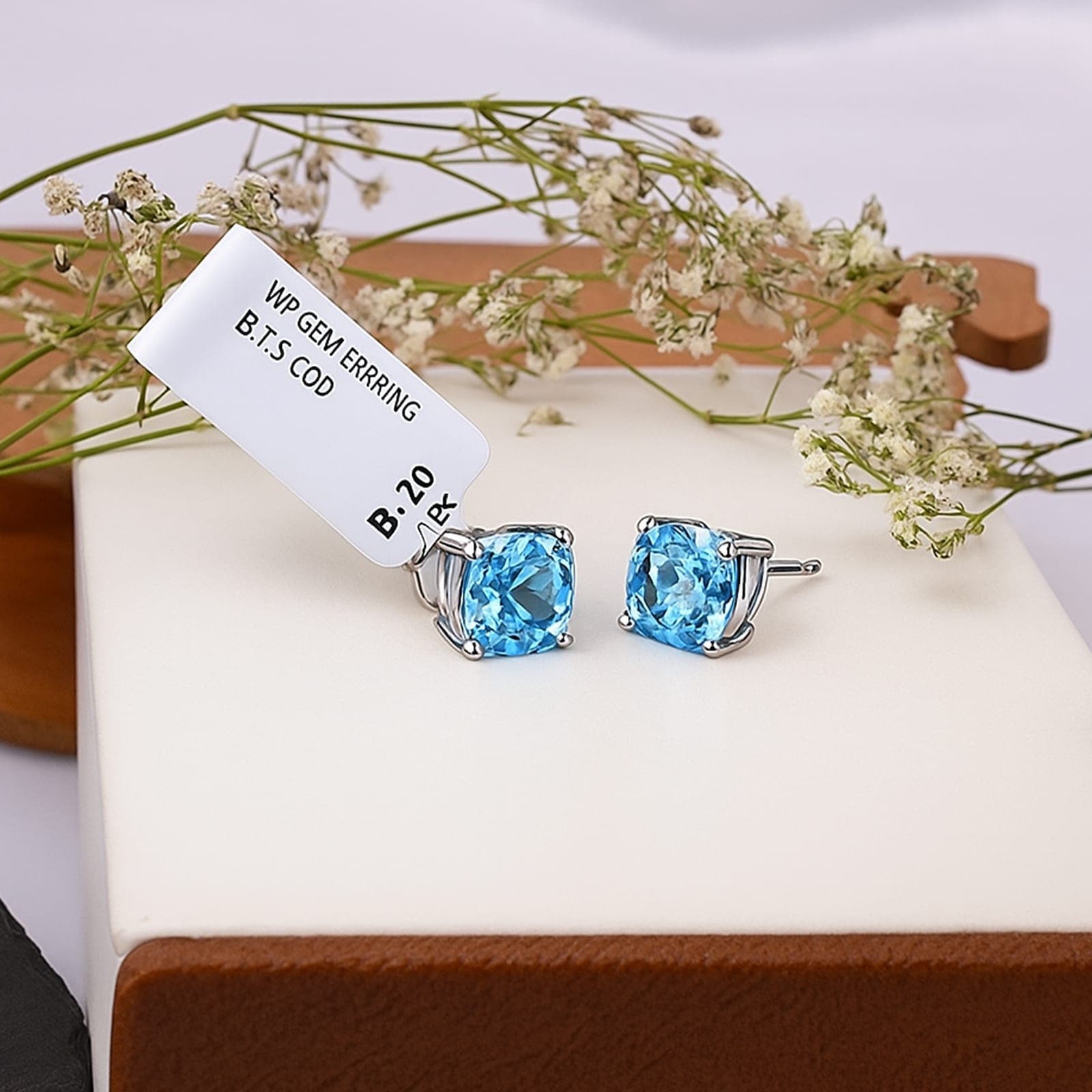Minimal Blue Topaz Stud Earrings