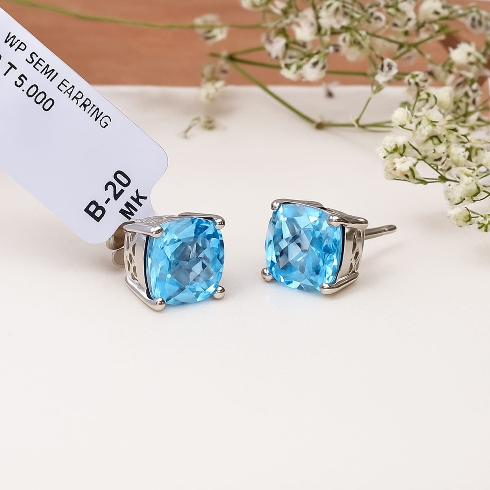 Minimal Blue Topaz Stud Earrings