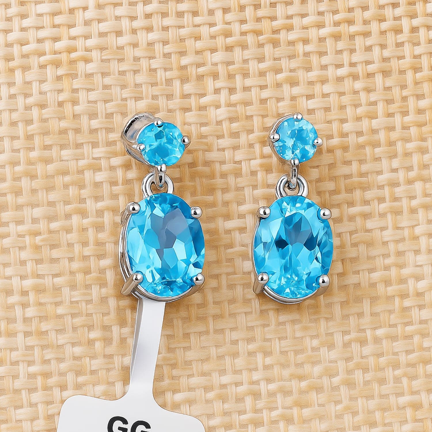 Oval Blue Topaz Drop Earrings | Elegant Statement Jewelry alternate view