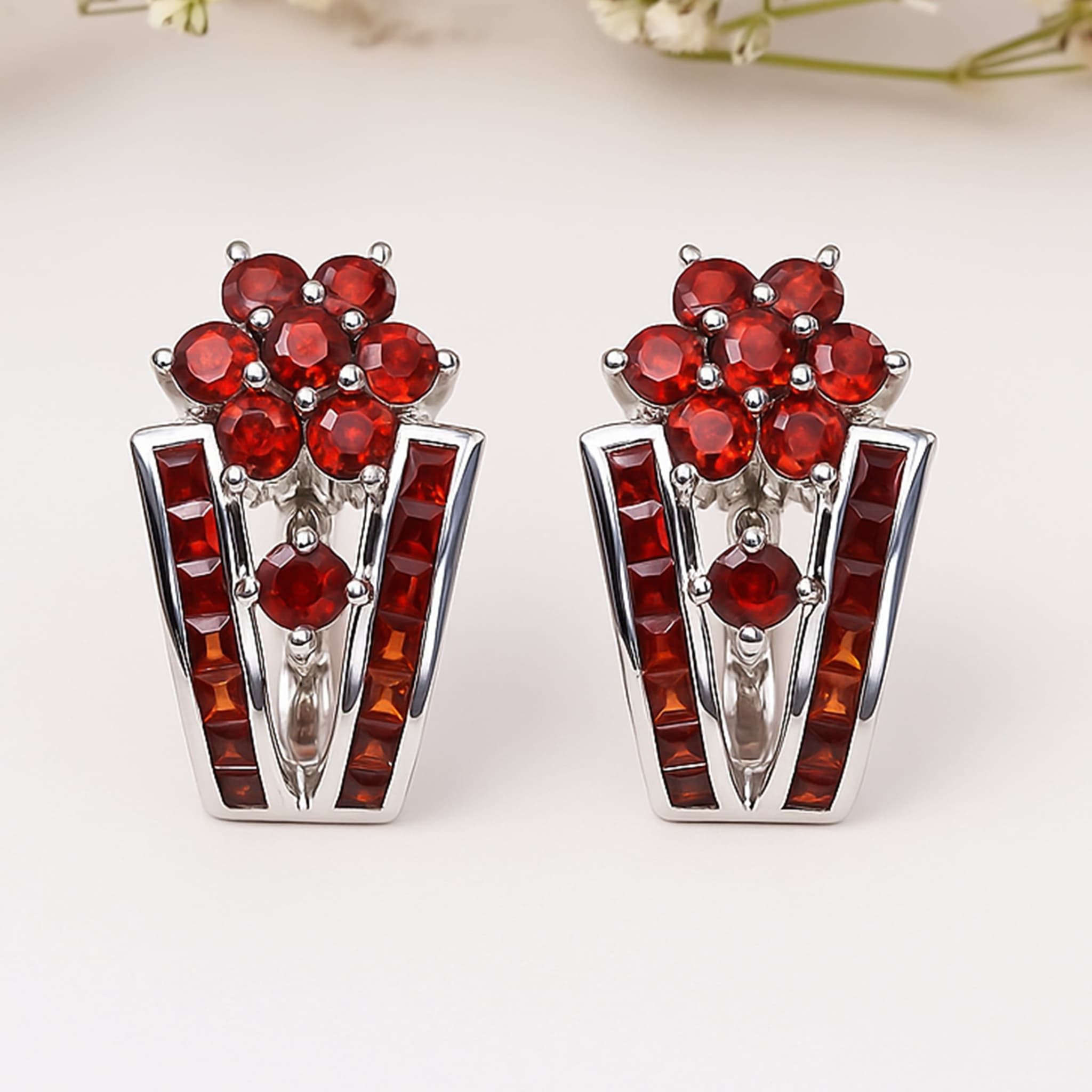 Scarlet Bloom Garnet Hoop Earrings