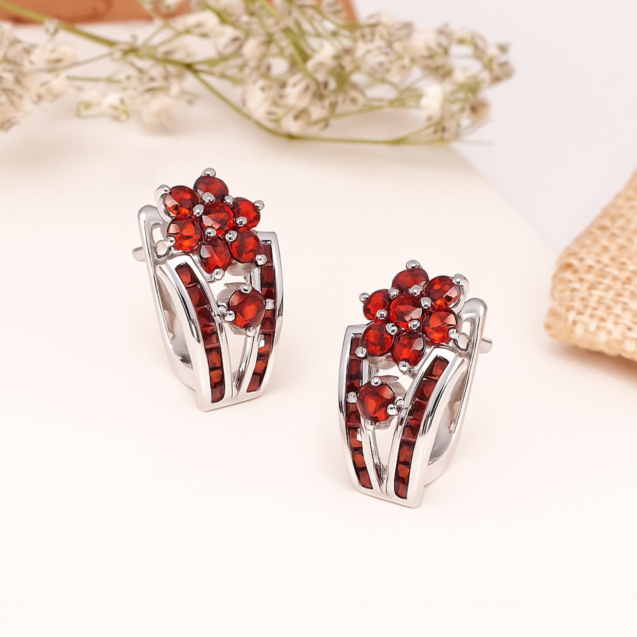Scarlet Bloom Garnet Hoop Earrings alternate view