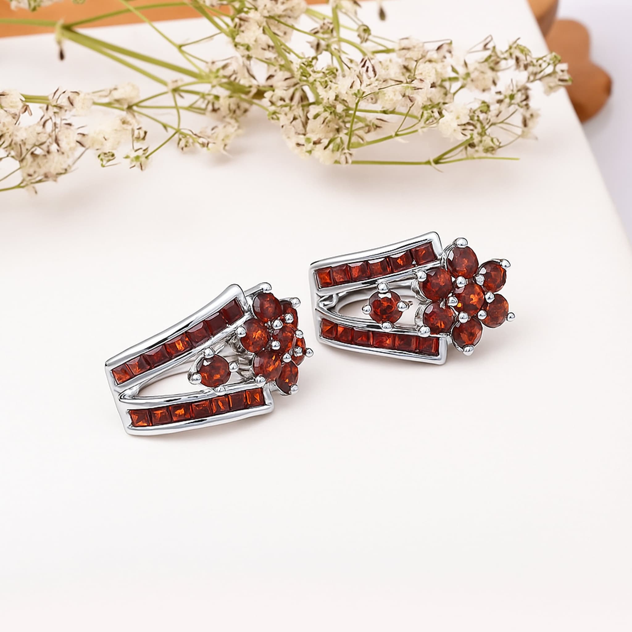 Scarlet Bloom Garnet Hoop Earrings