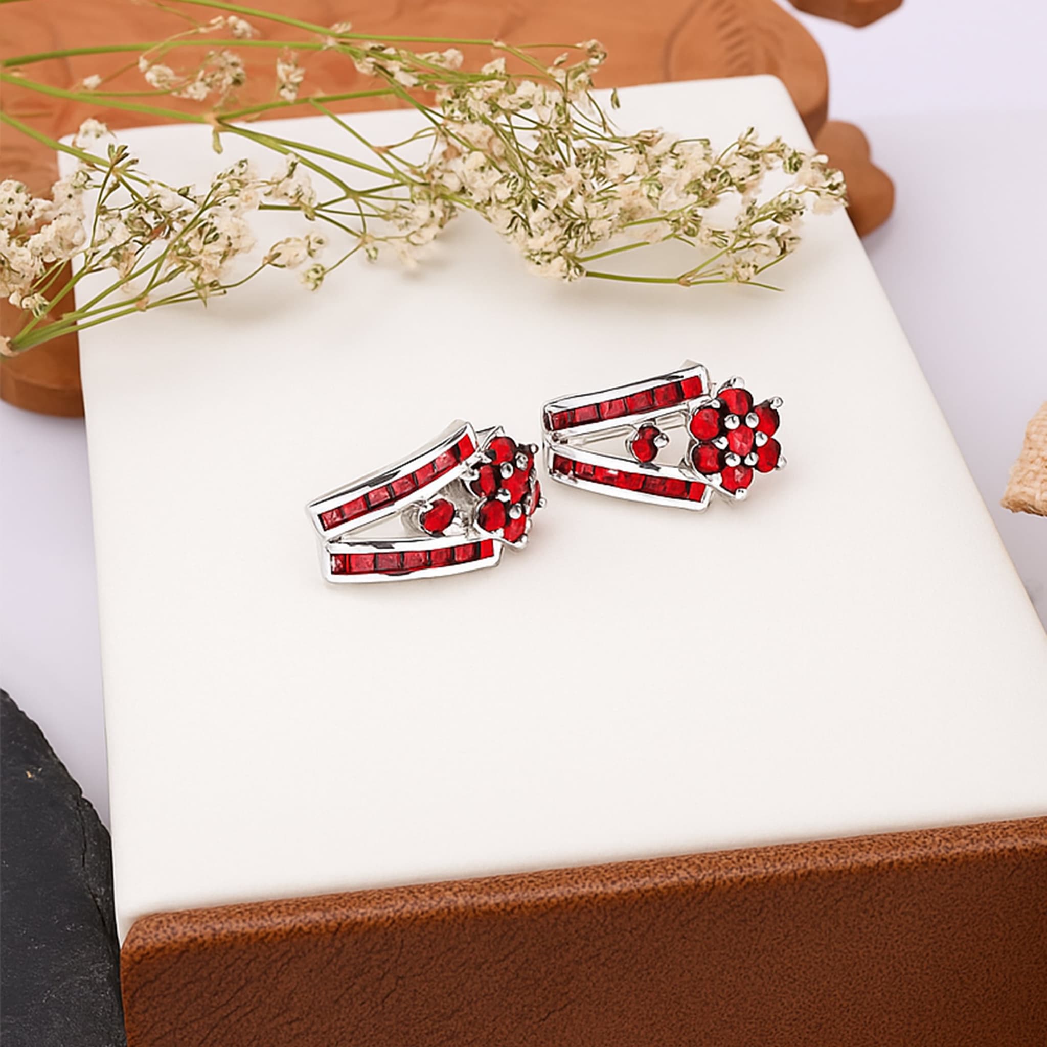 Scarlet Bloom Garnet Hoop Earrings
