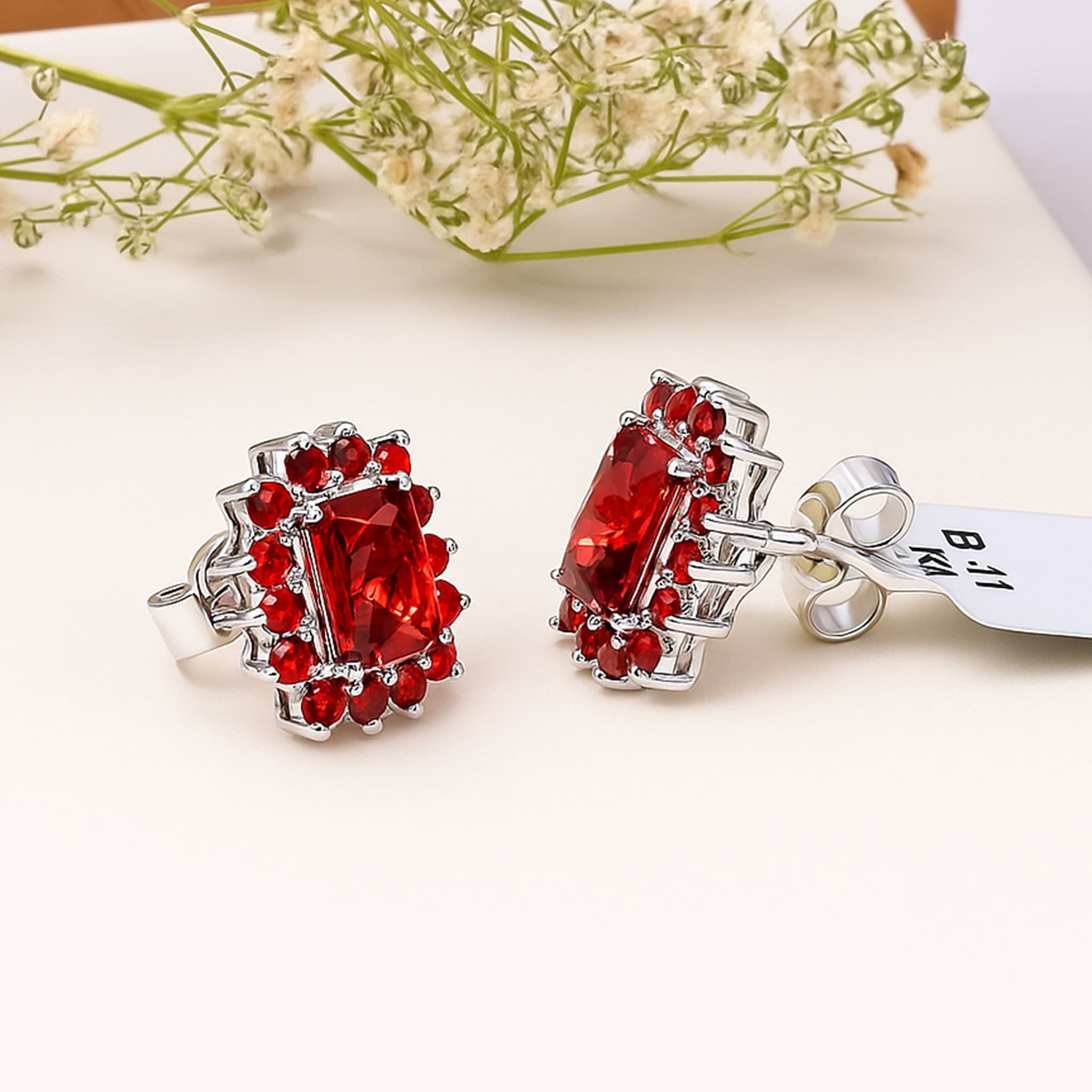 Garnet Halo Stud Earrings alternate view