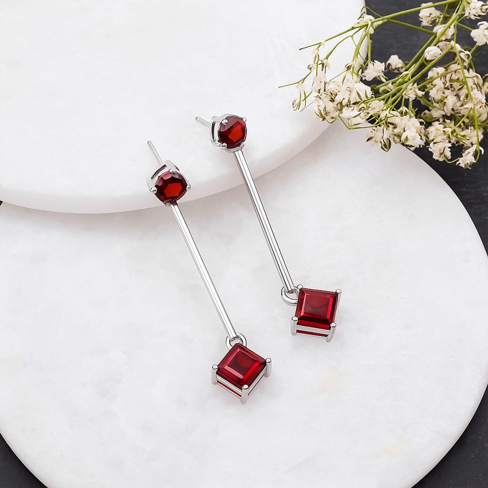 Garnet Linear Drop Earrings alternate view
