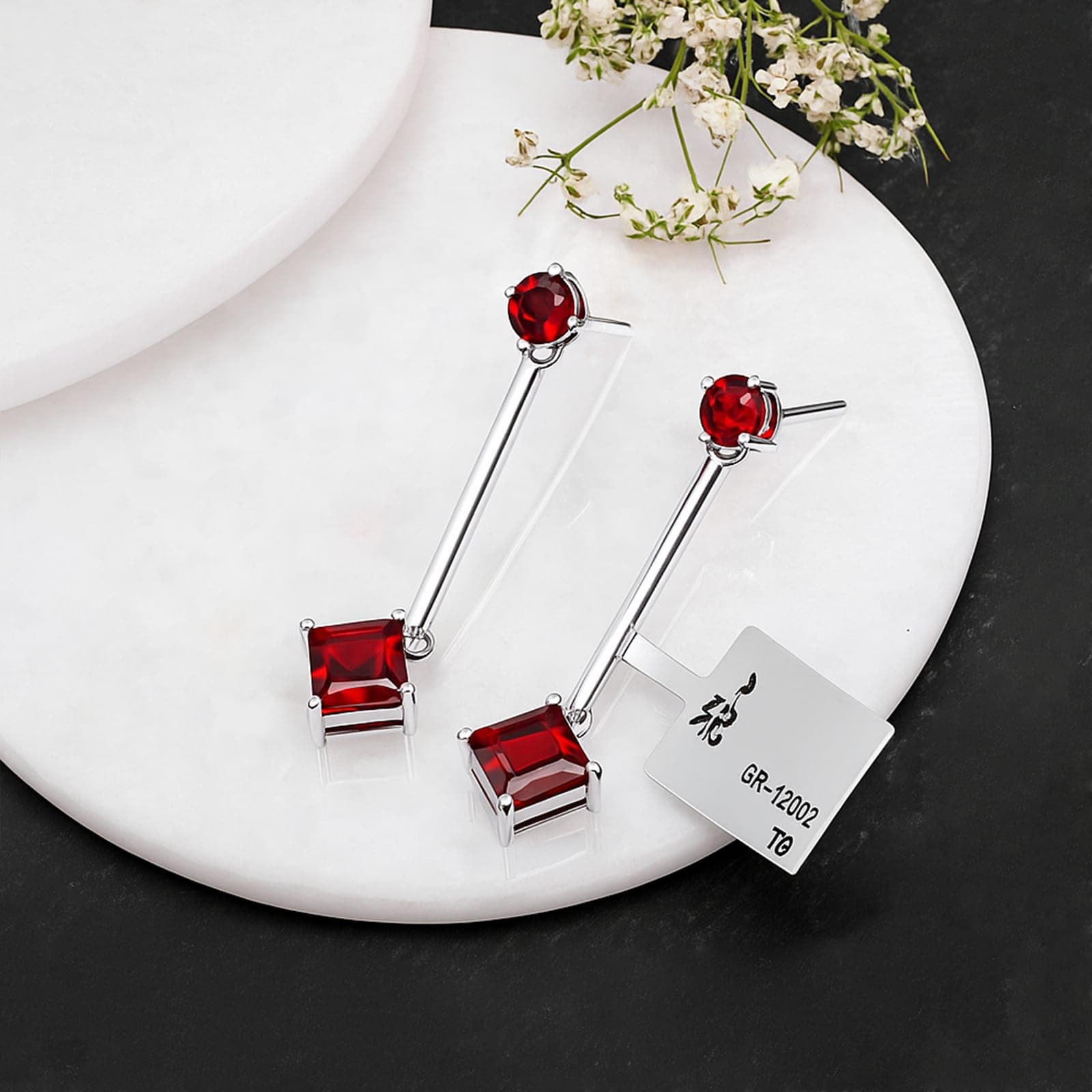 Garnet Linear Drop Earrings