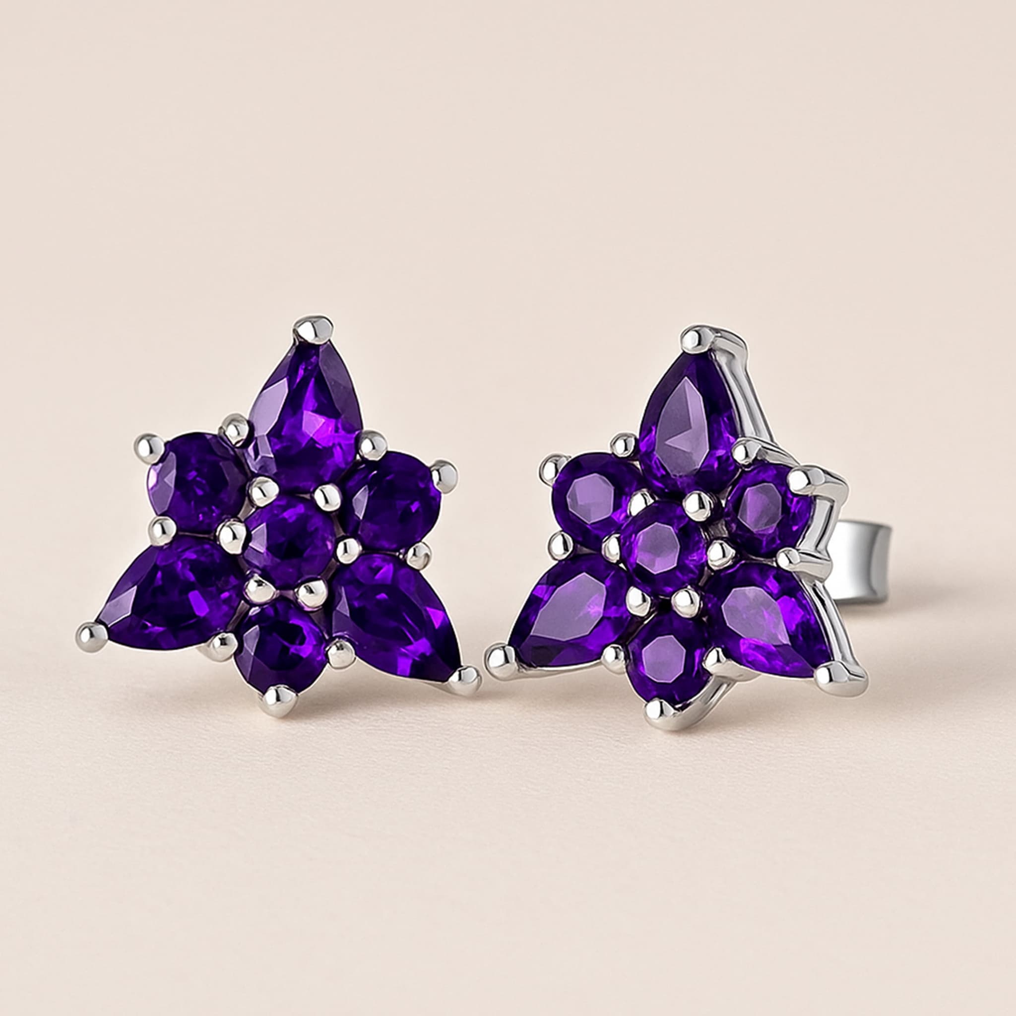 Amethyst Floral Stud Earrings