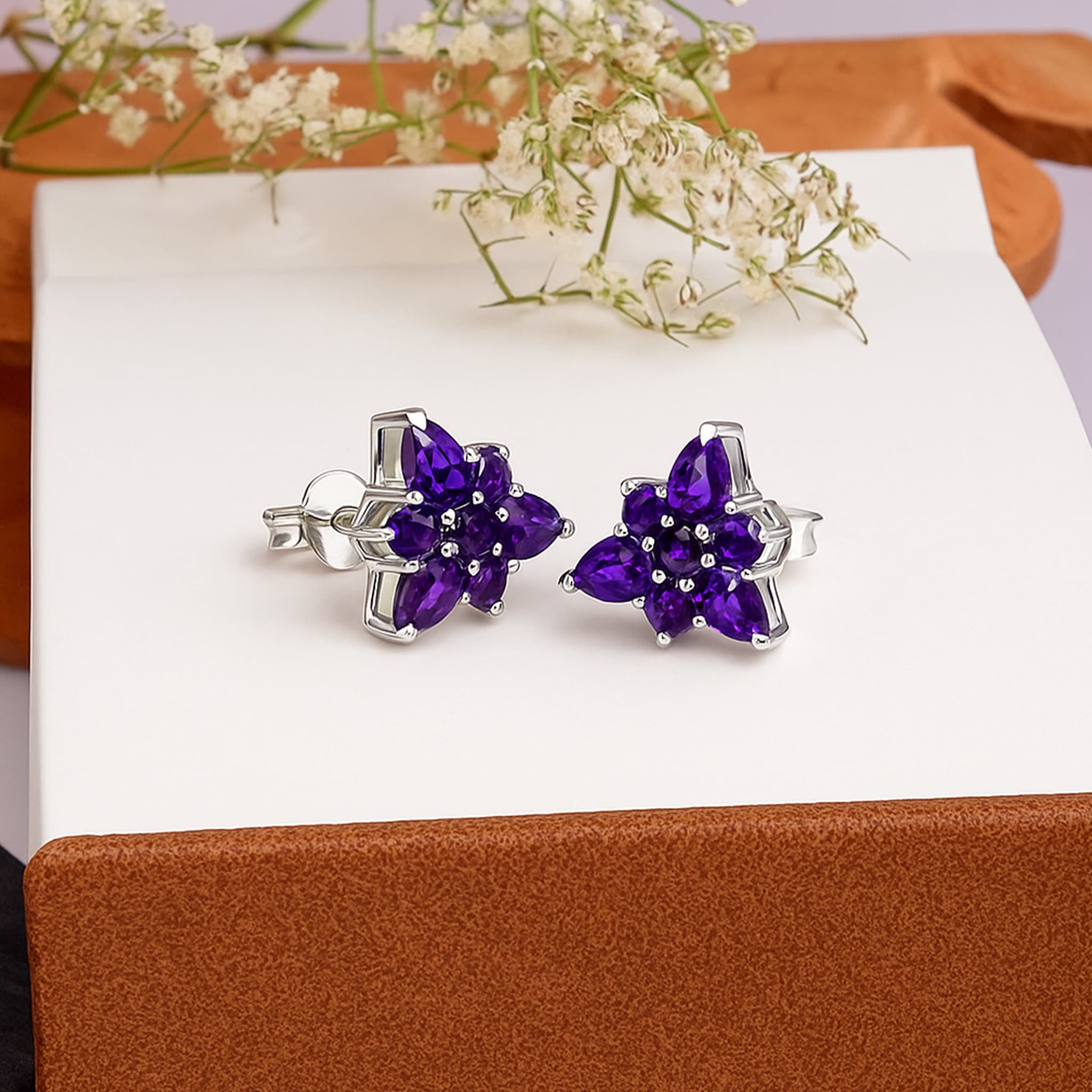 Amethyst Floral Stud Earrings alternate view