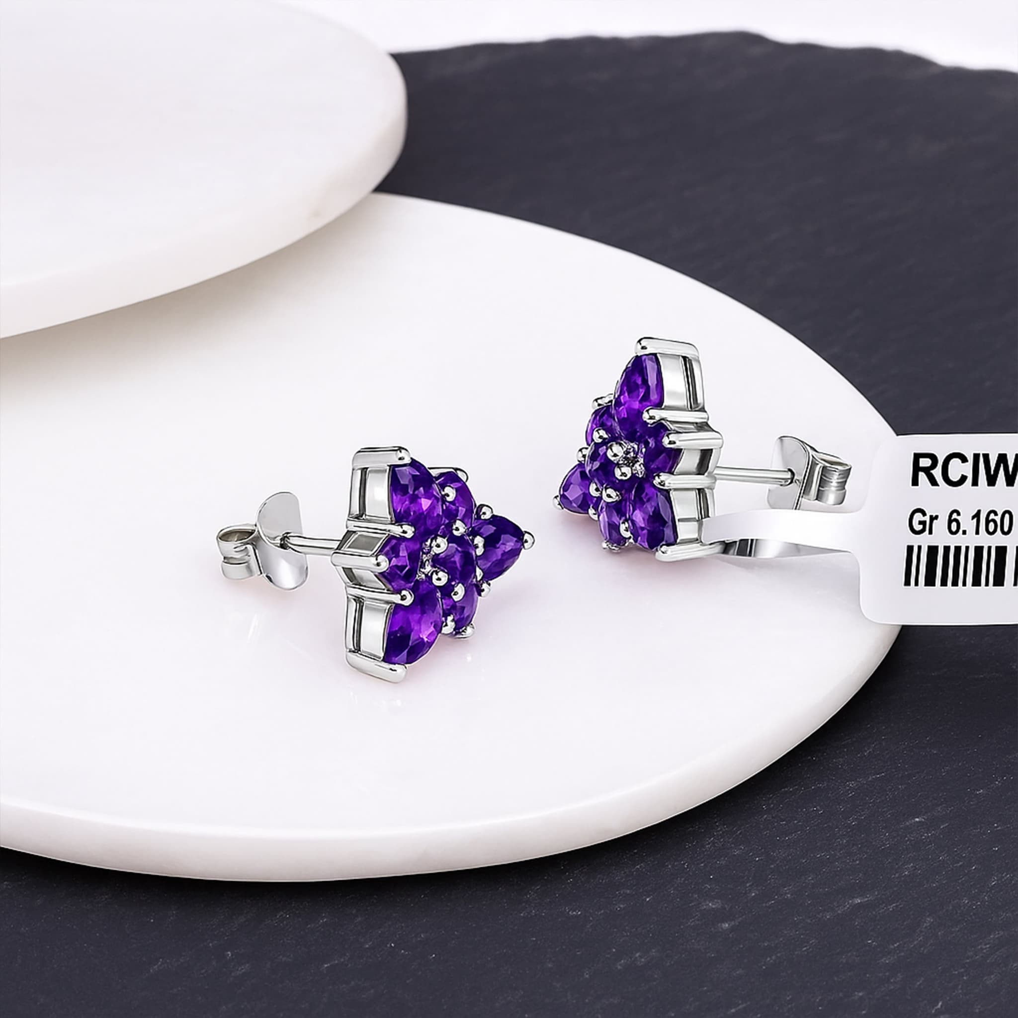 Amethyst Floral Stud Earrings
