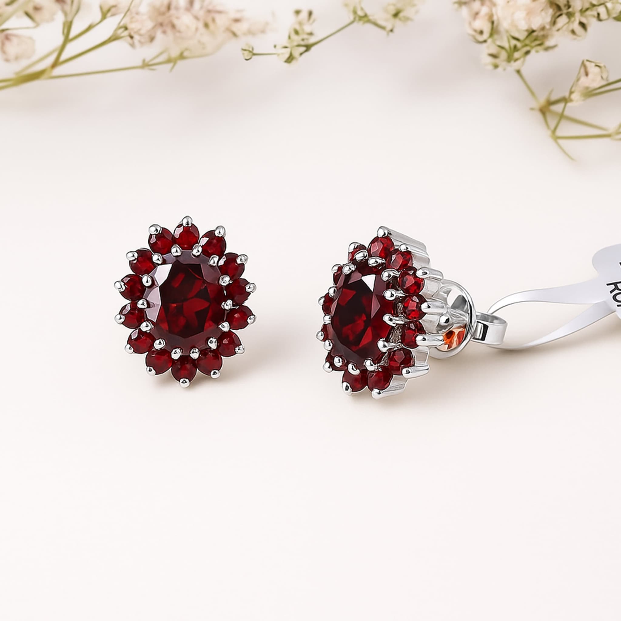 Garnet Halo Stud Earrings alternate view
