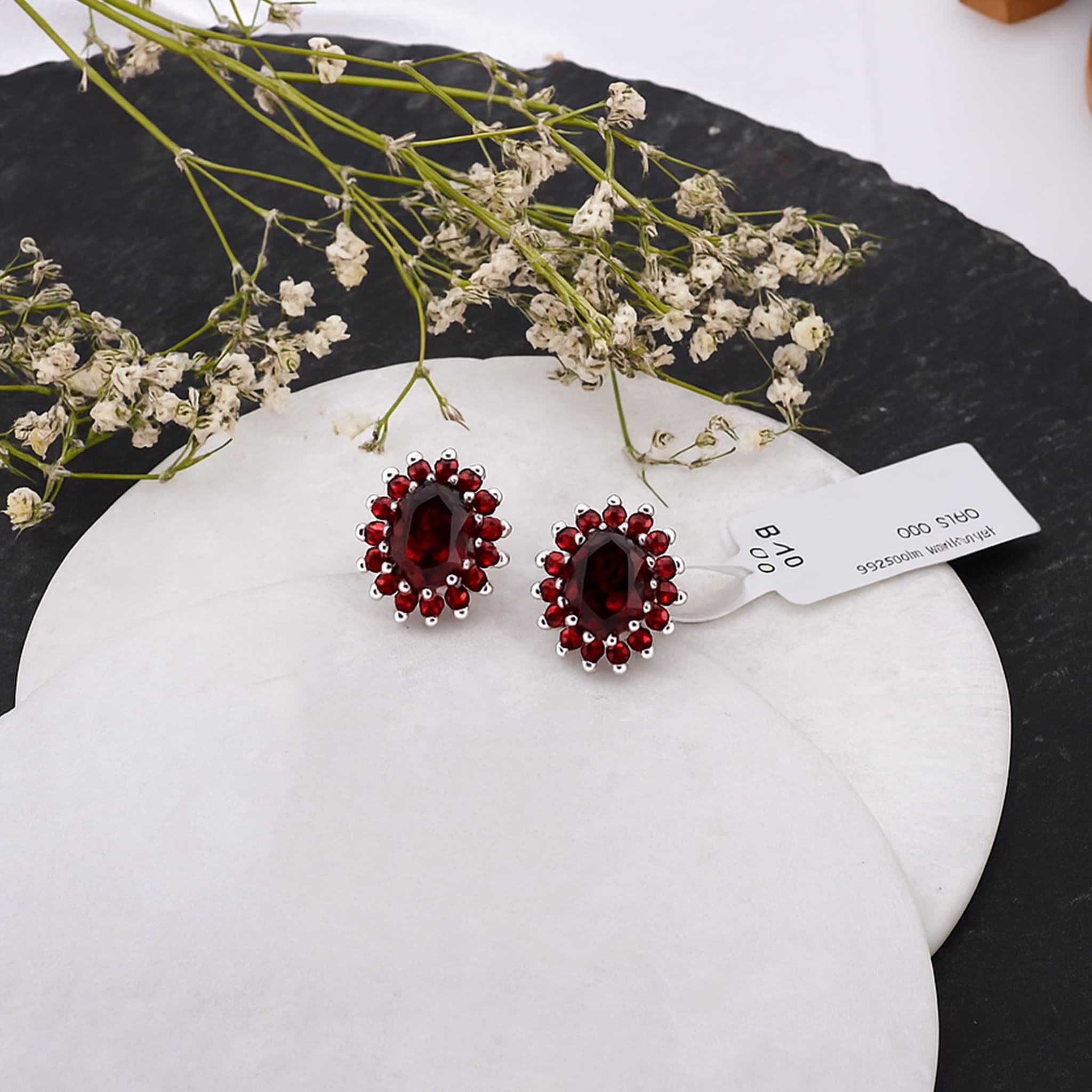 Garnet Halo Stud Earrings