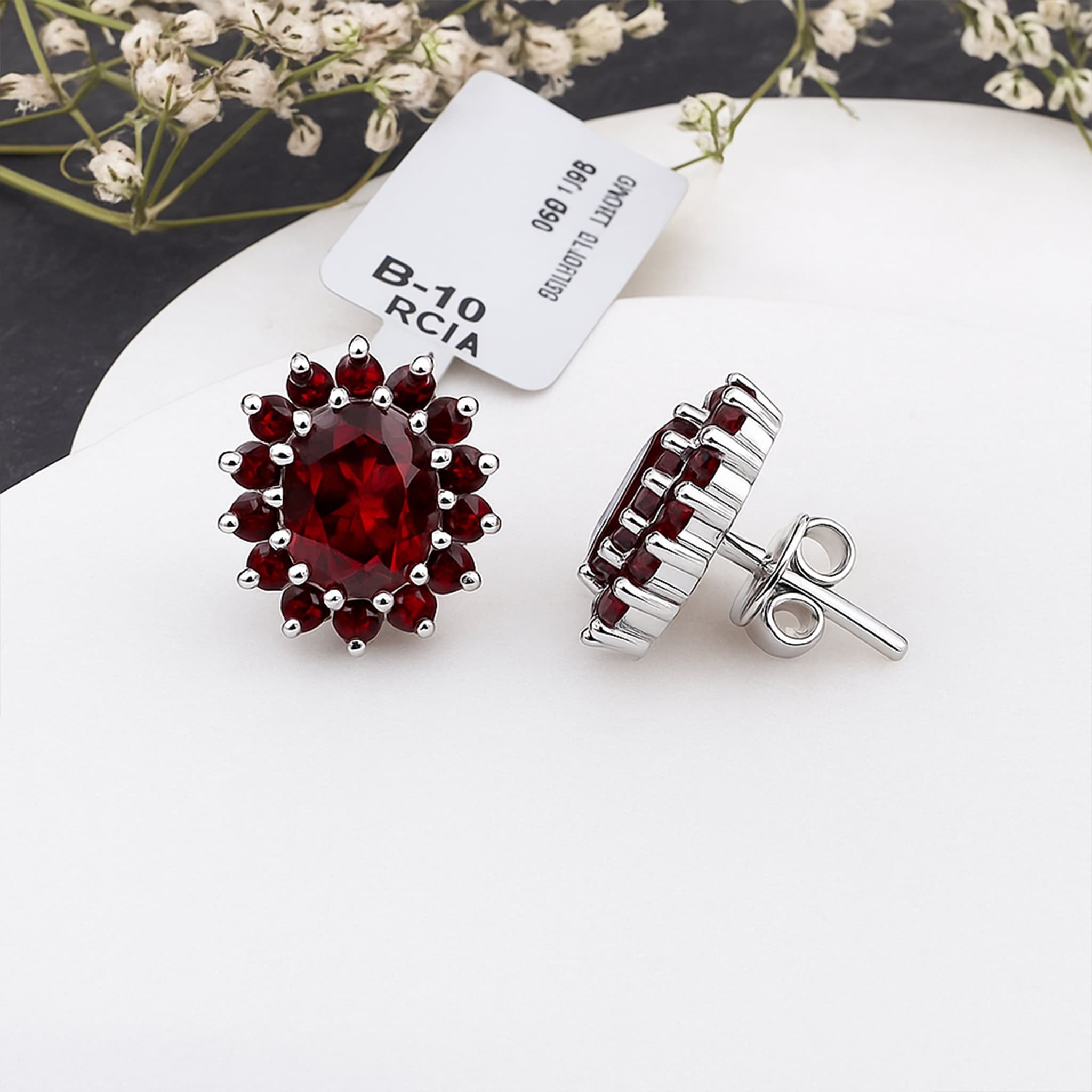 Garnet Halo Stud Earrings