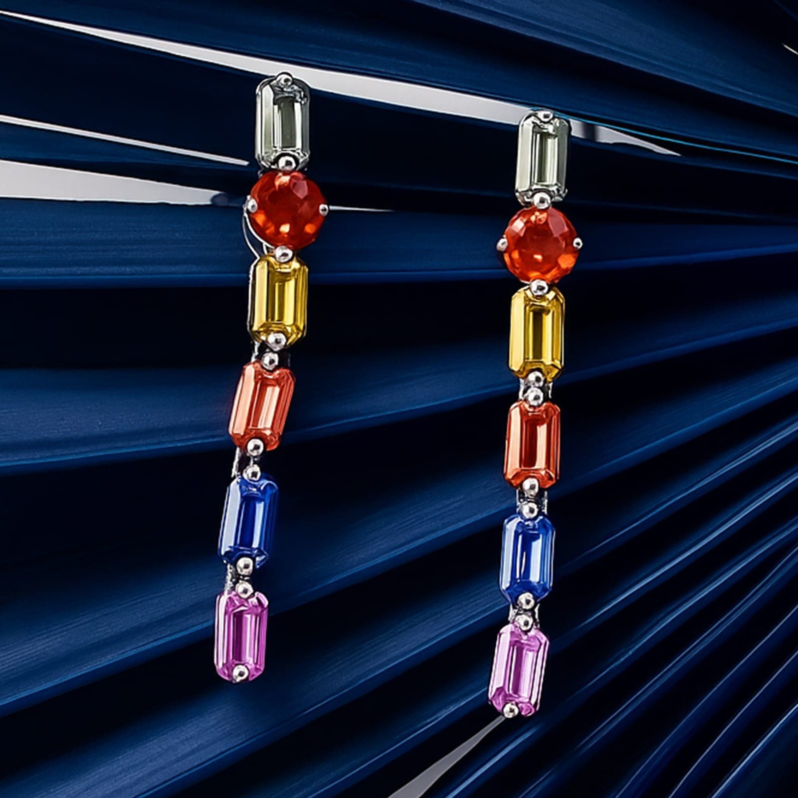 Multi Sapphire Linear Drop Earrings