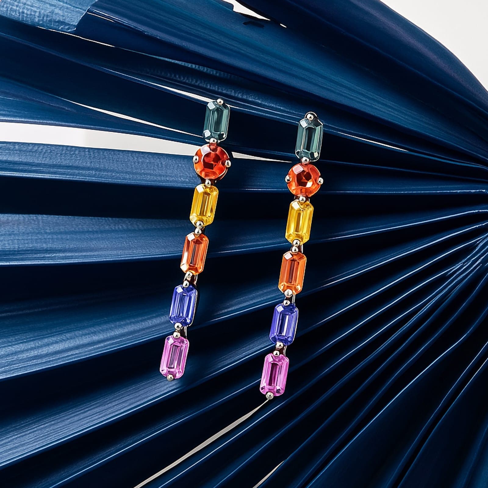 Multi Sapphire Linear Drop Earrings alternate view