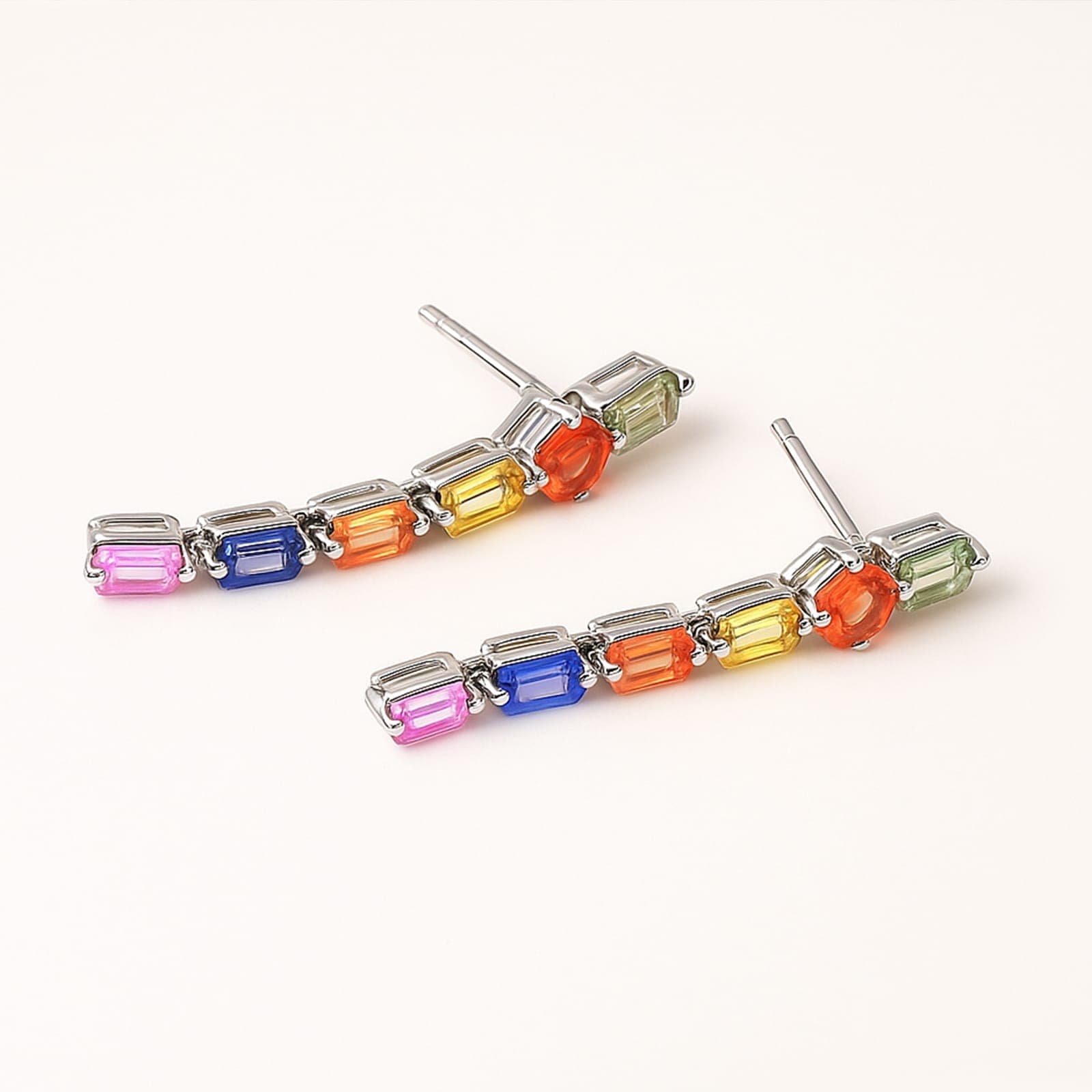 Multi Sapphire Linear Drop Earrings