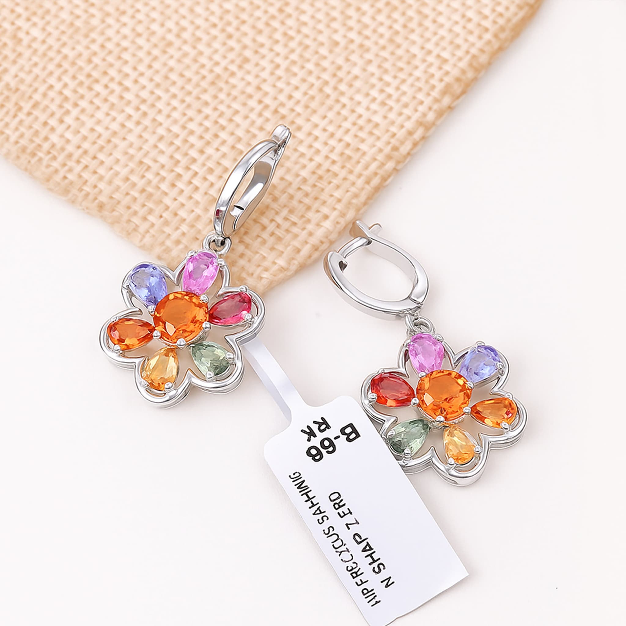 Multi Sapphire Floral Drop Earrings alternate view