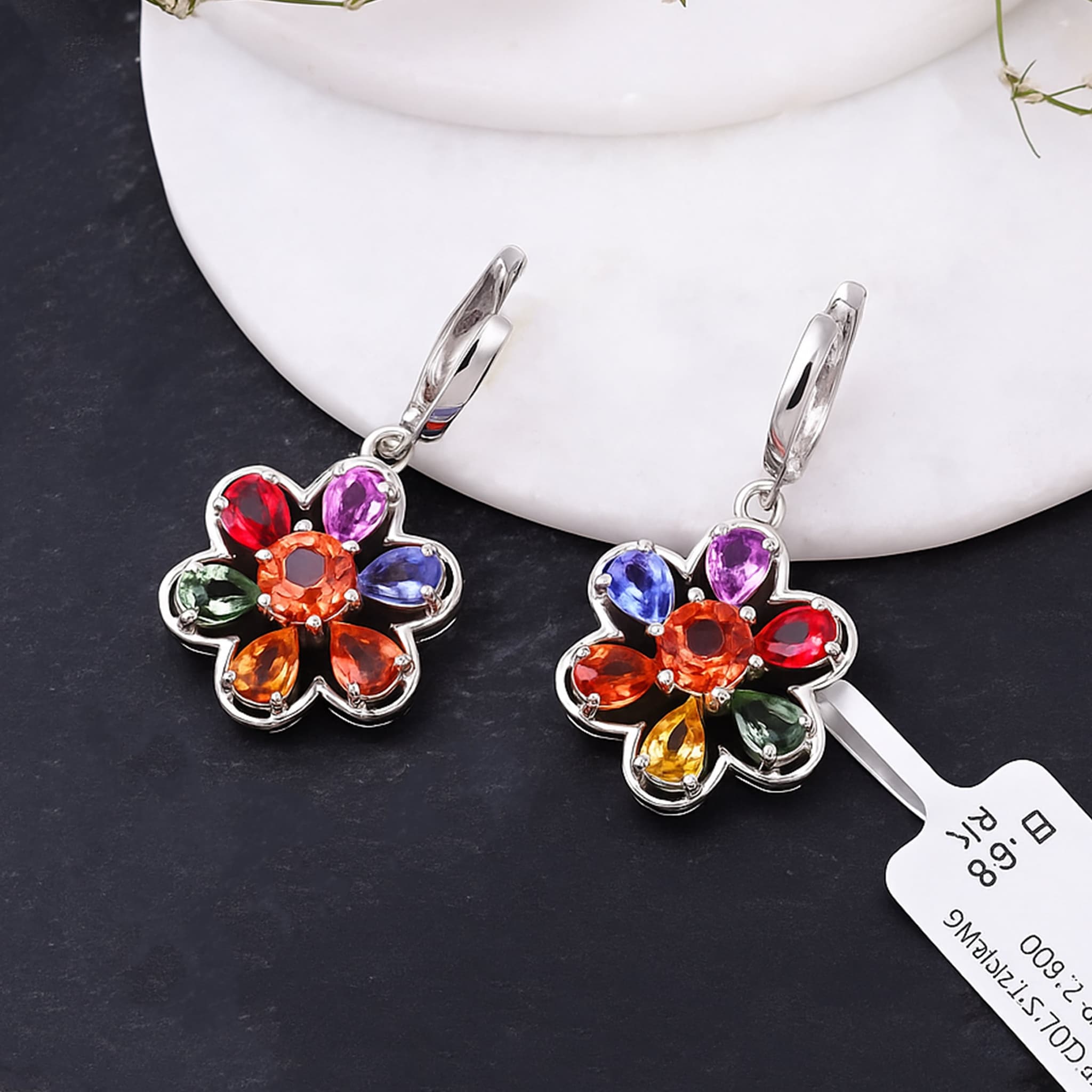 Multi Sapphire Floral Drop Earrings