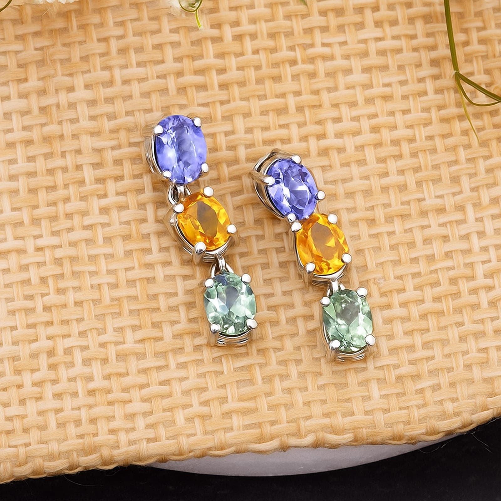 Multi Sapphire Three-Stone Drop Earrings alternate view