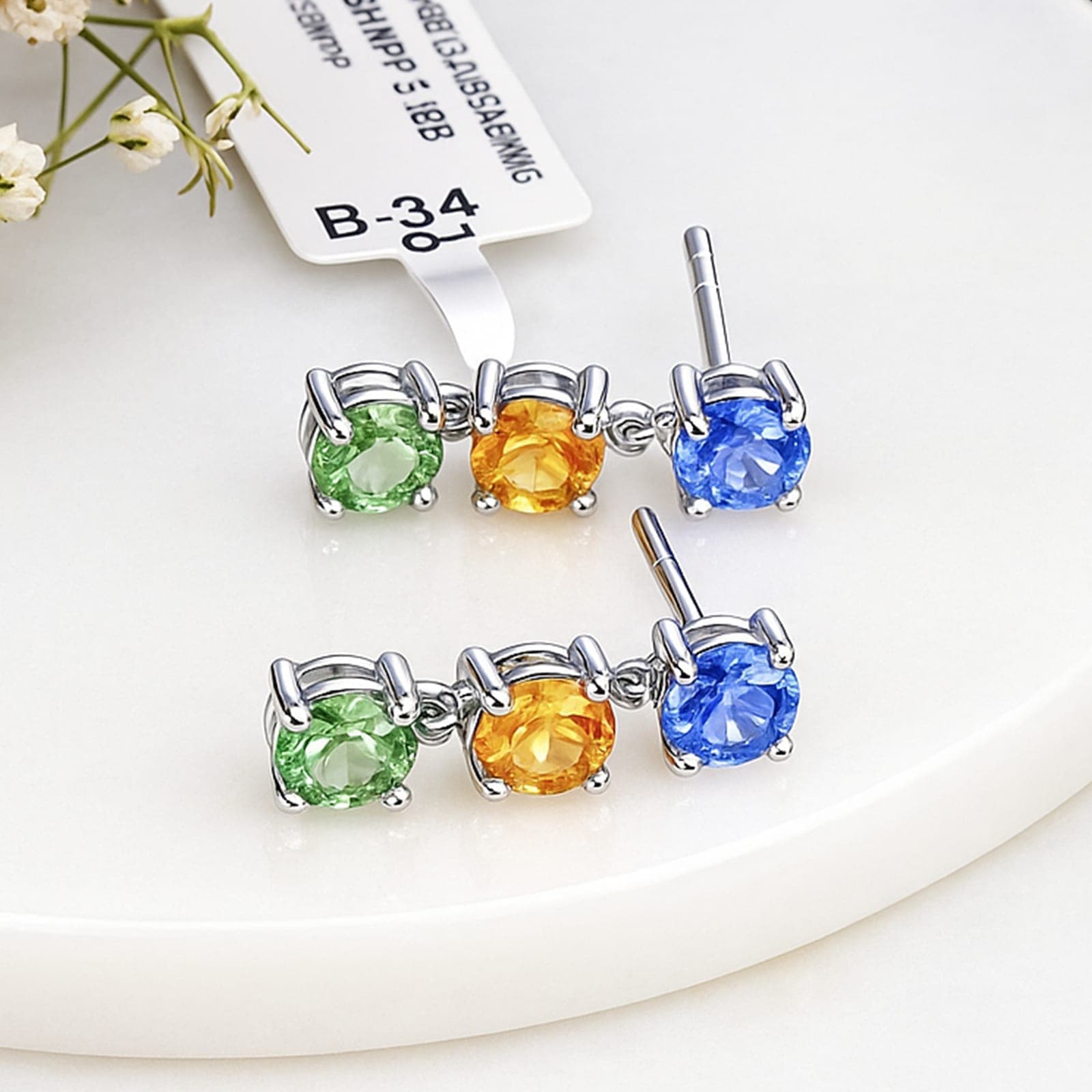 Multi Sapphire Three-Stone Drop Earrings