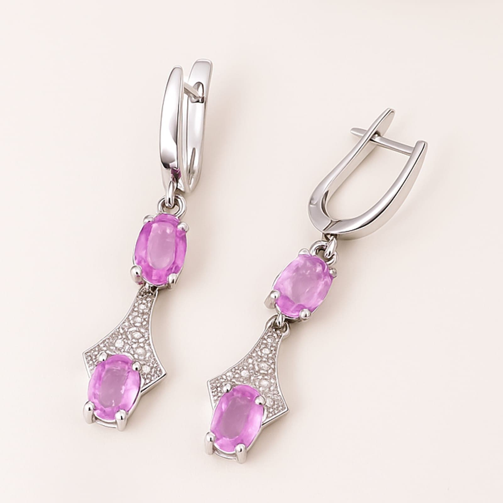 Pink Sapphire Diamond Drop Earrings