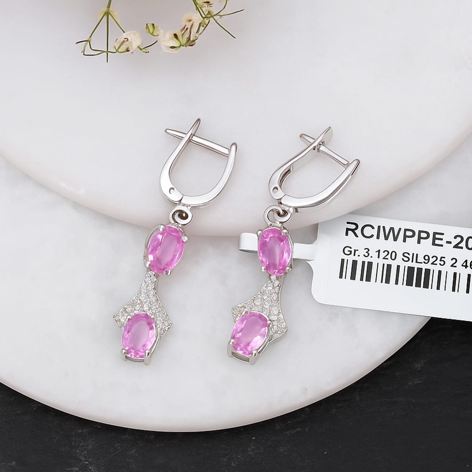 Pink Sapphire Diamond Drop Earrings alternate view