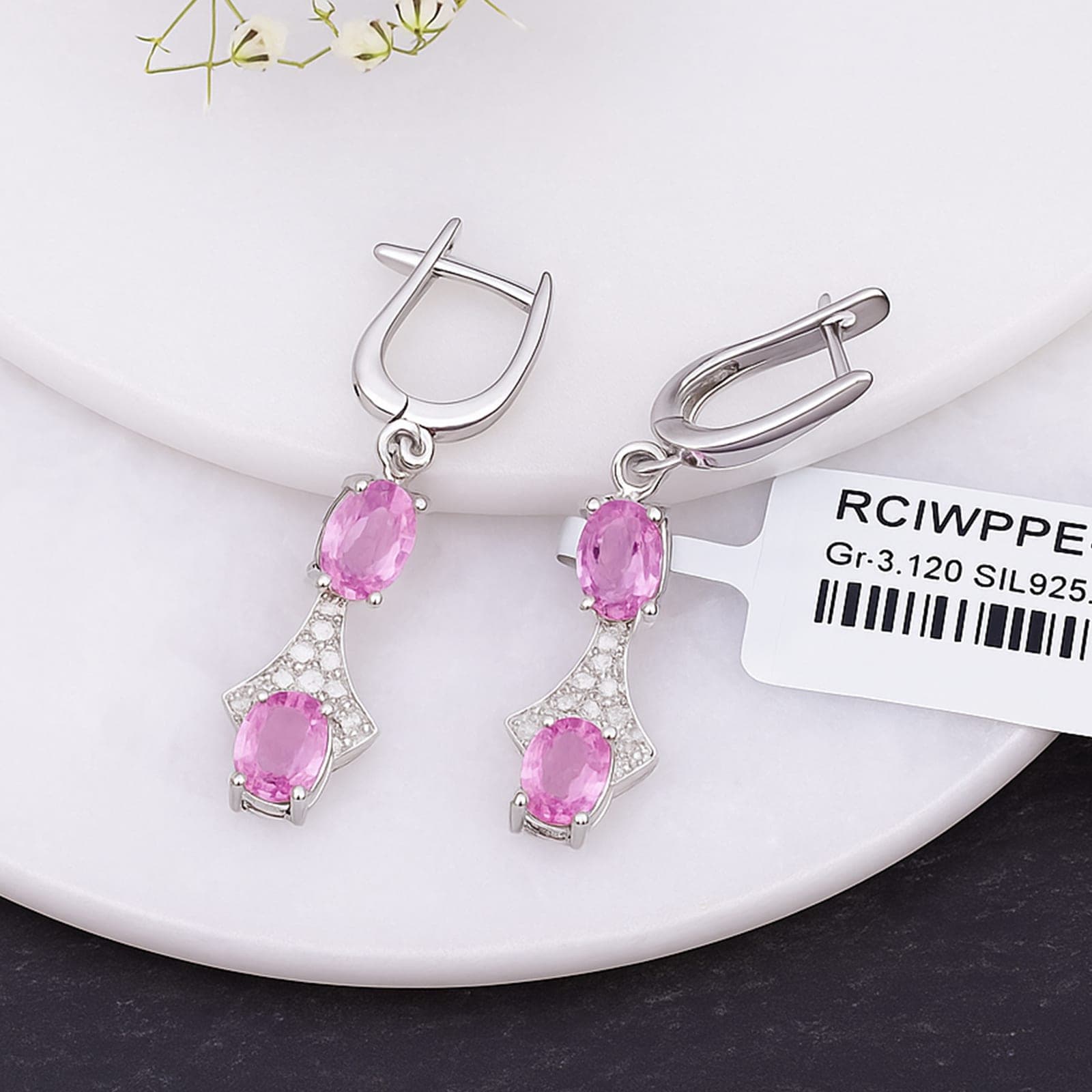 Pink Sapphire Diamond Drop Earrings