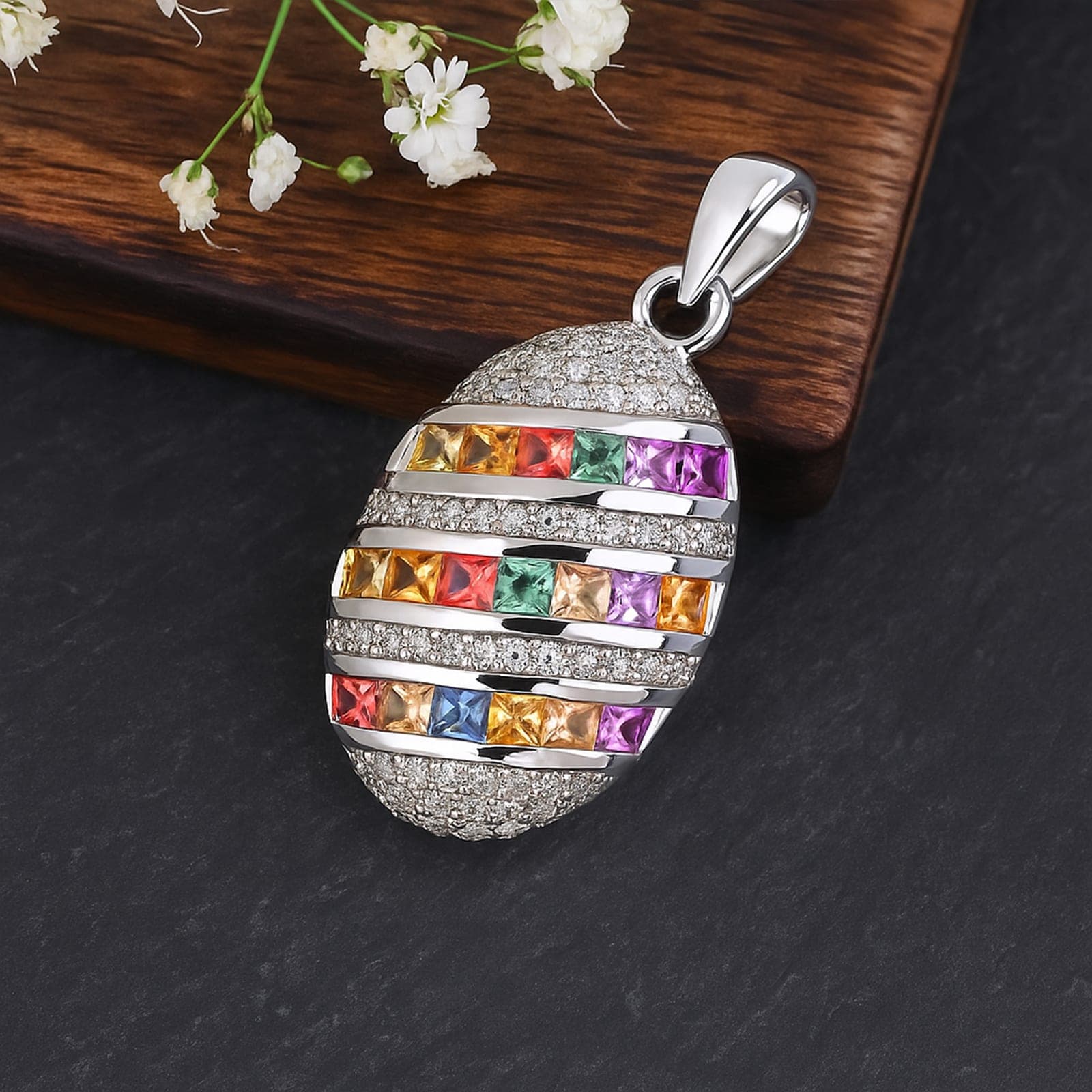 Rainbow Sapphire Silver Statement Pendant