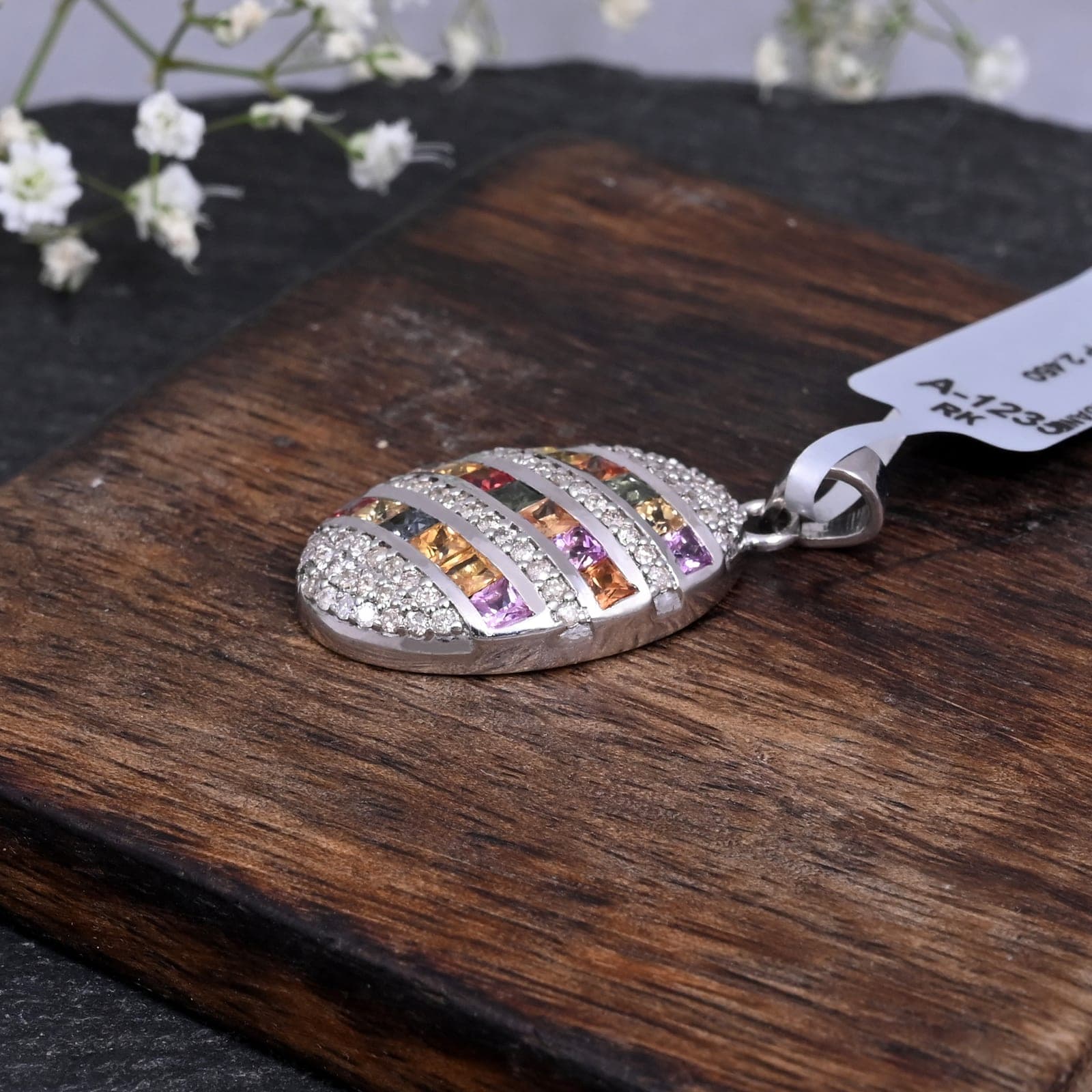 Rainbow Sapphire Silver Statement Pendant alternate view