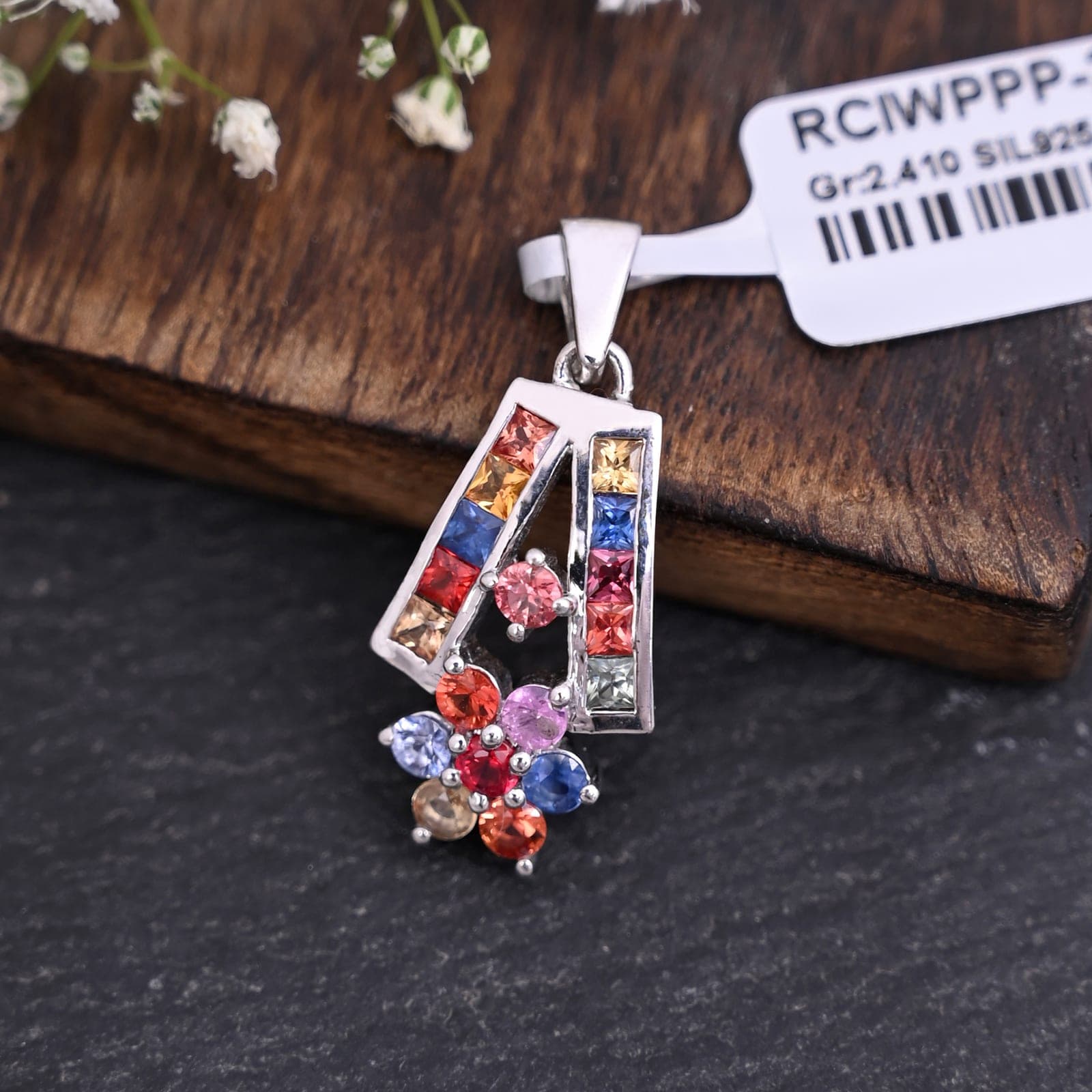 Geometric multi sapphire pendant