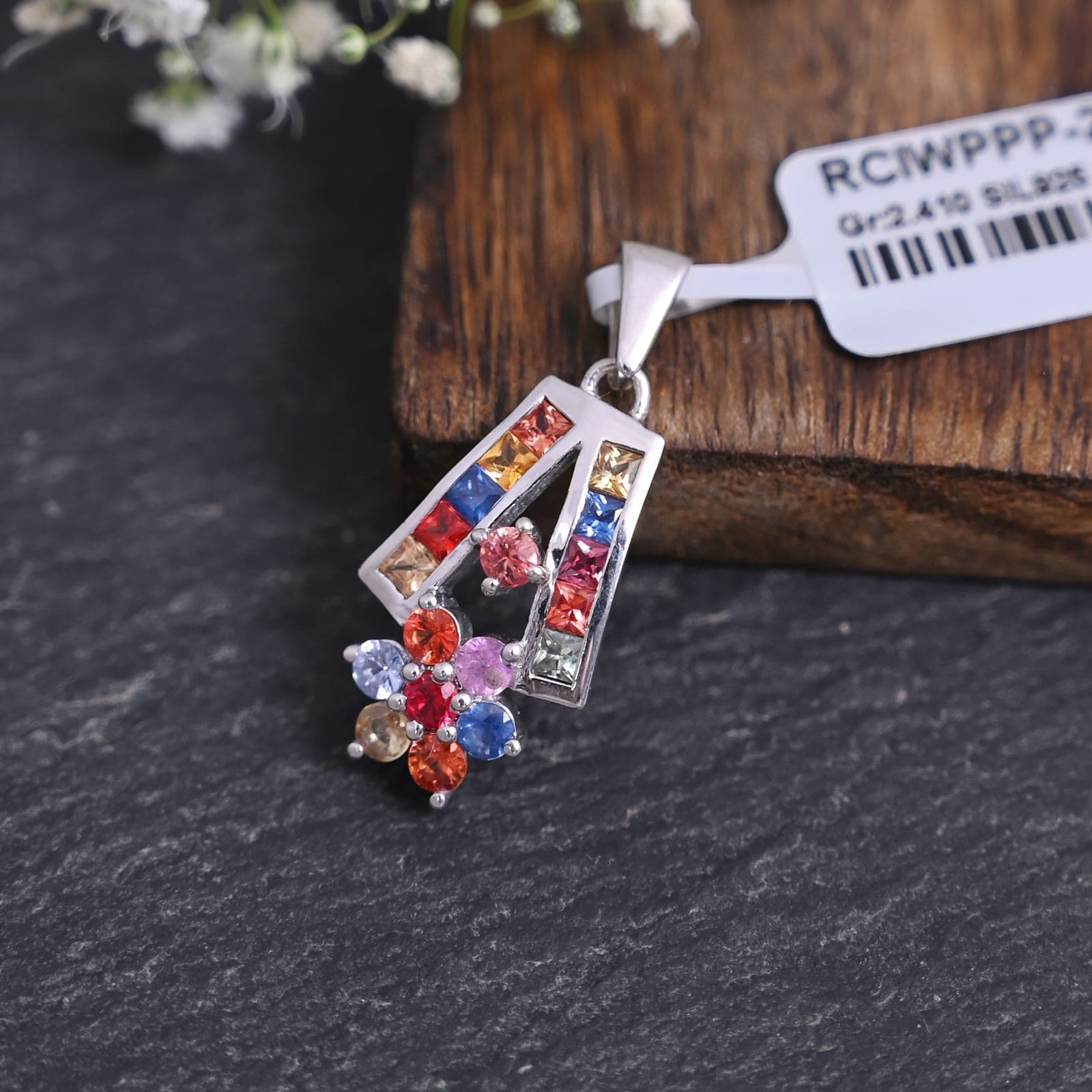 Geometric multi sapphire pendant