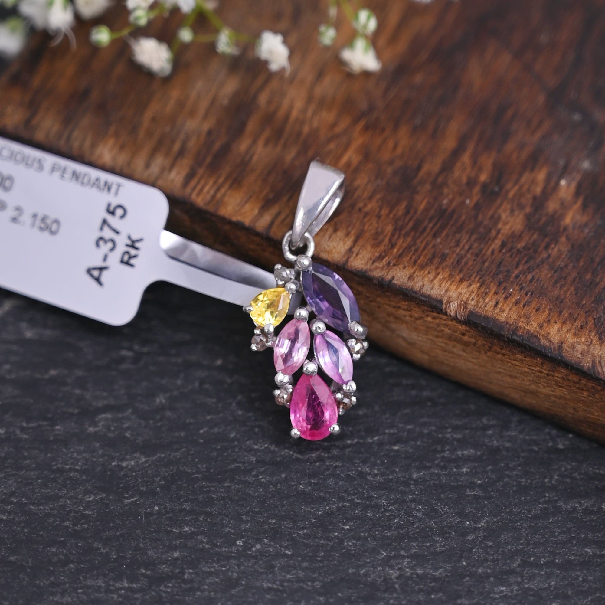 Multi Sapphire Cluster Silver Pendant