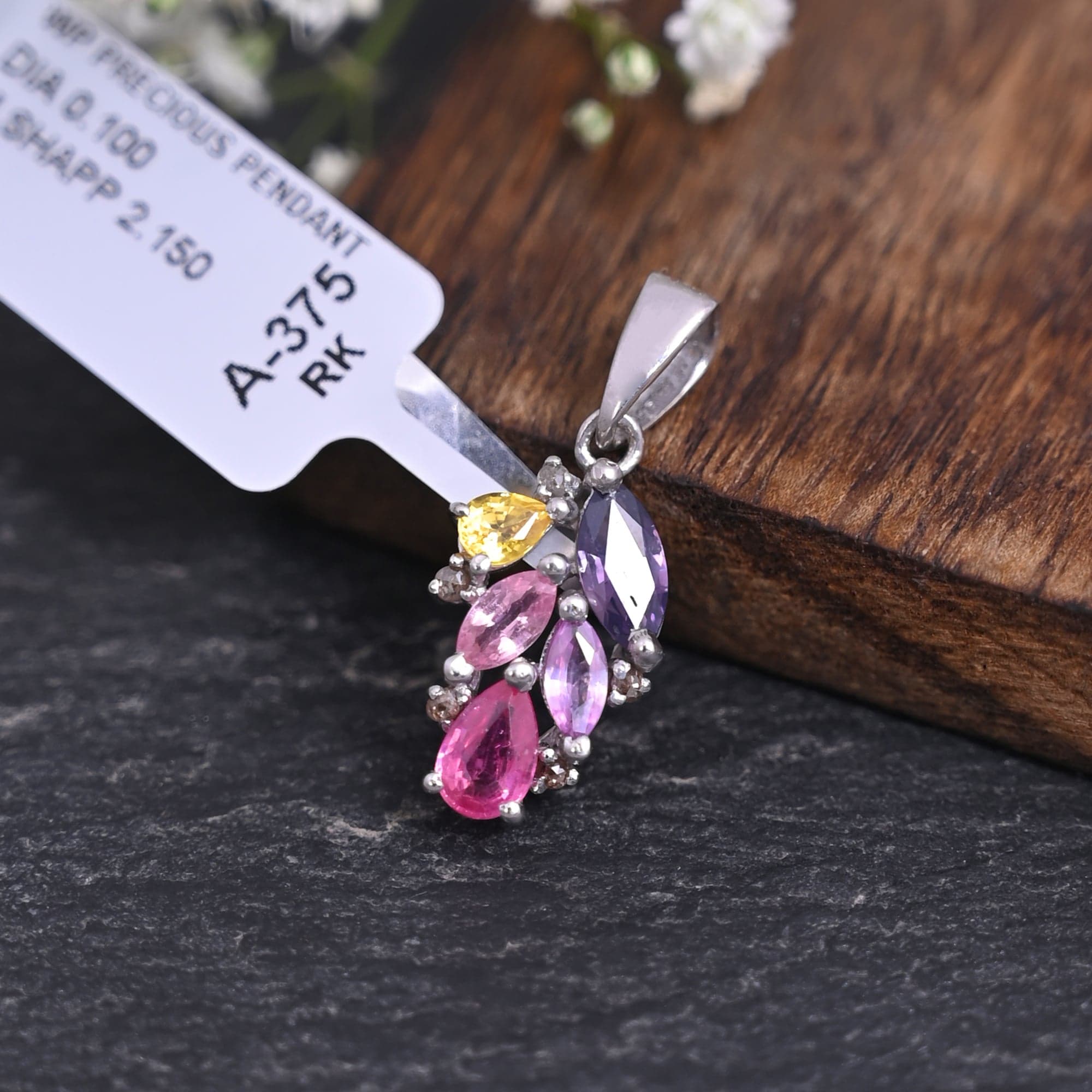 Multi Sapphire Cluster Silver Pendant alternate view