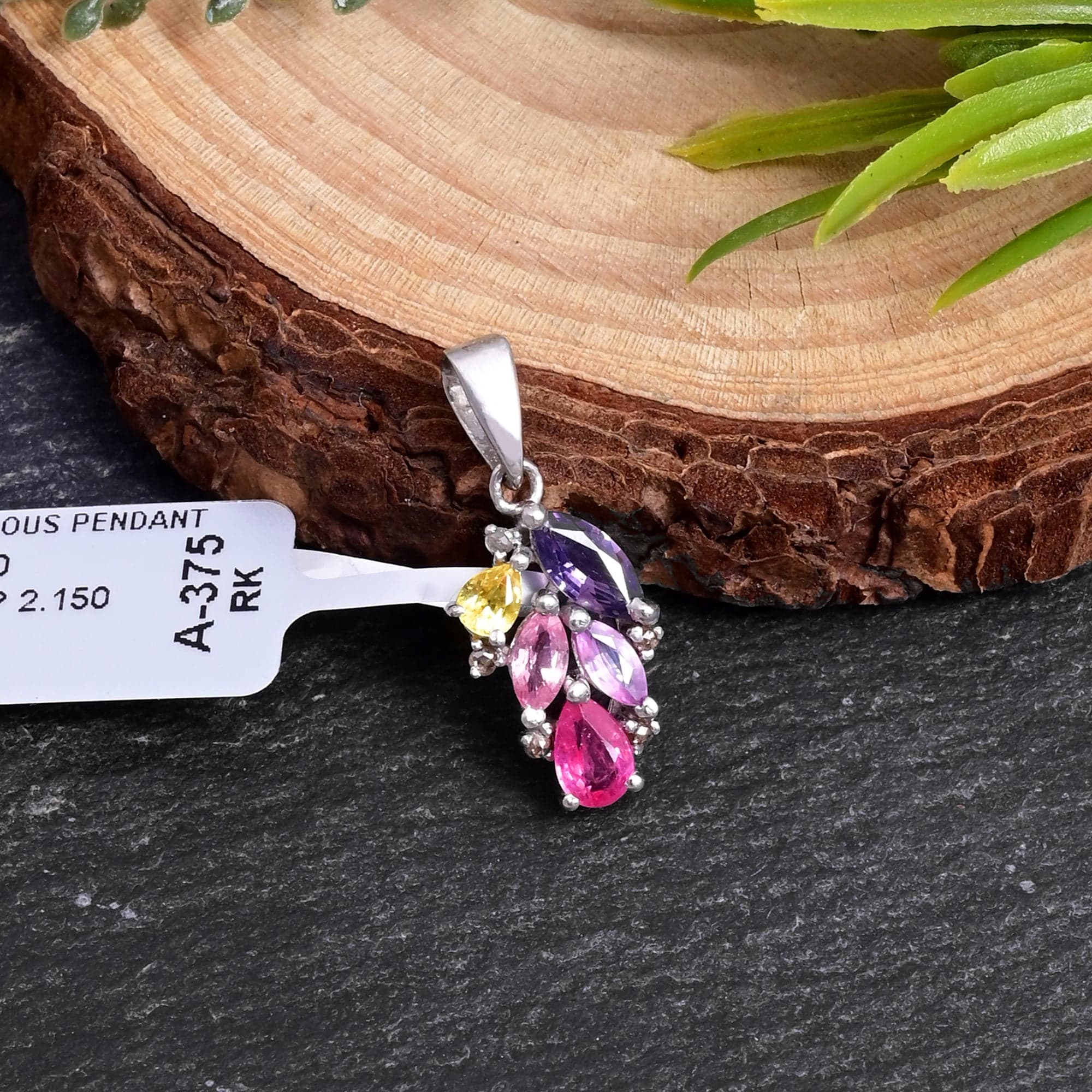 Multi Sapphire Cluster Silver Pendant
