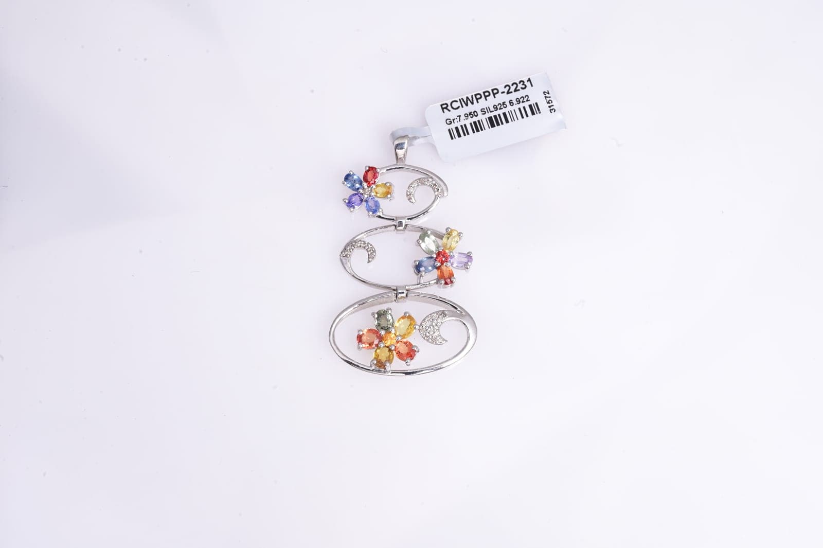 Multi Sapphire Floral Pendant in Silver
