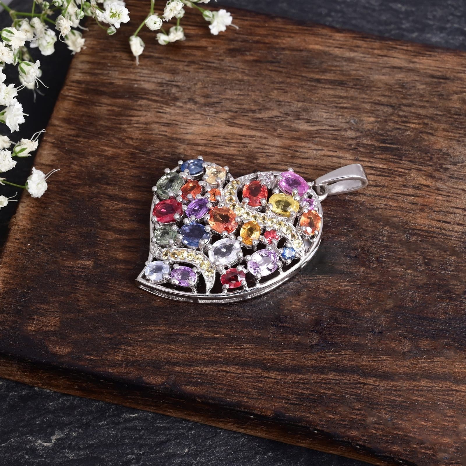 Colorful Gemstone Heart Necklace