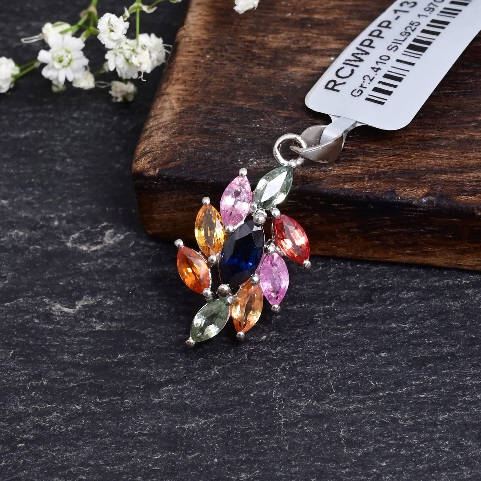 Multi Sapphire Floral Pendant