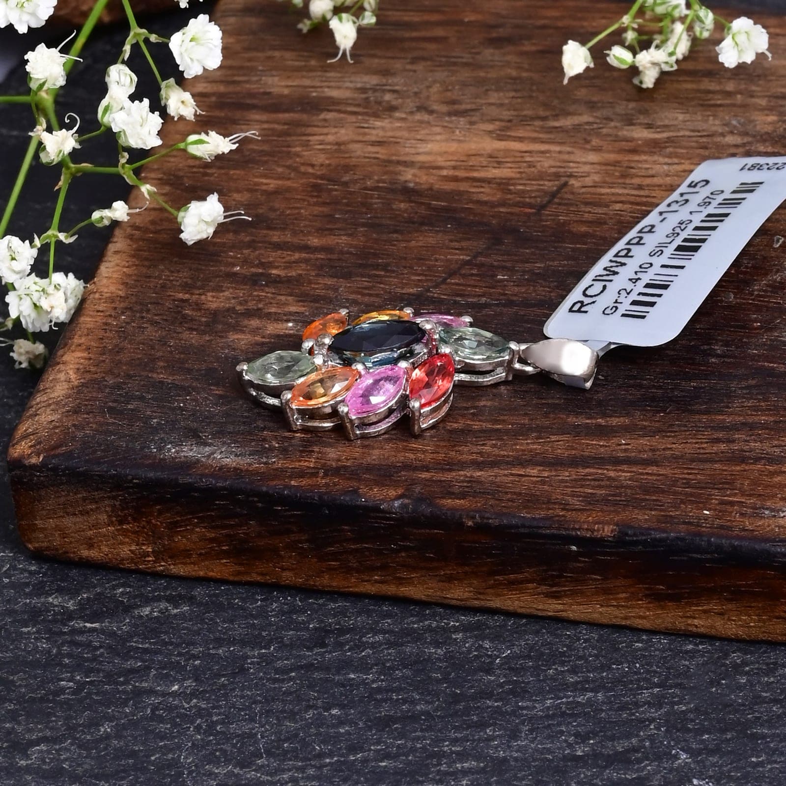 Multi Sapphire Floral Pendant alternate view