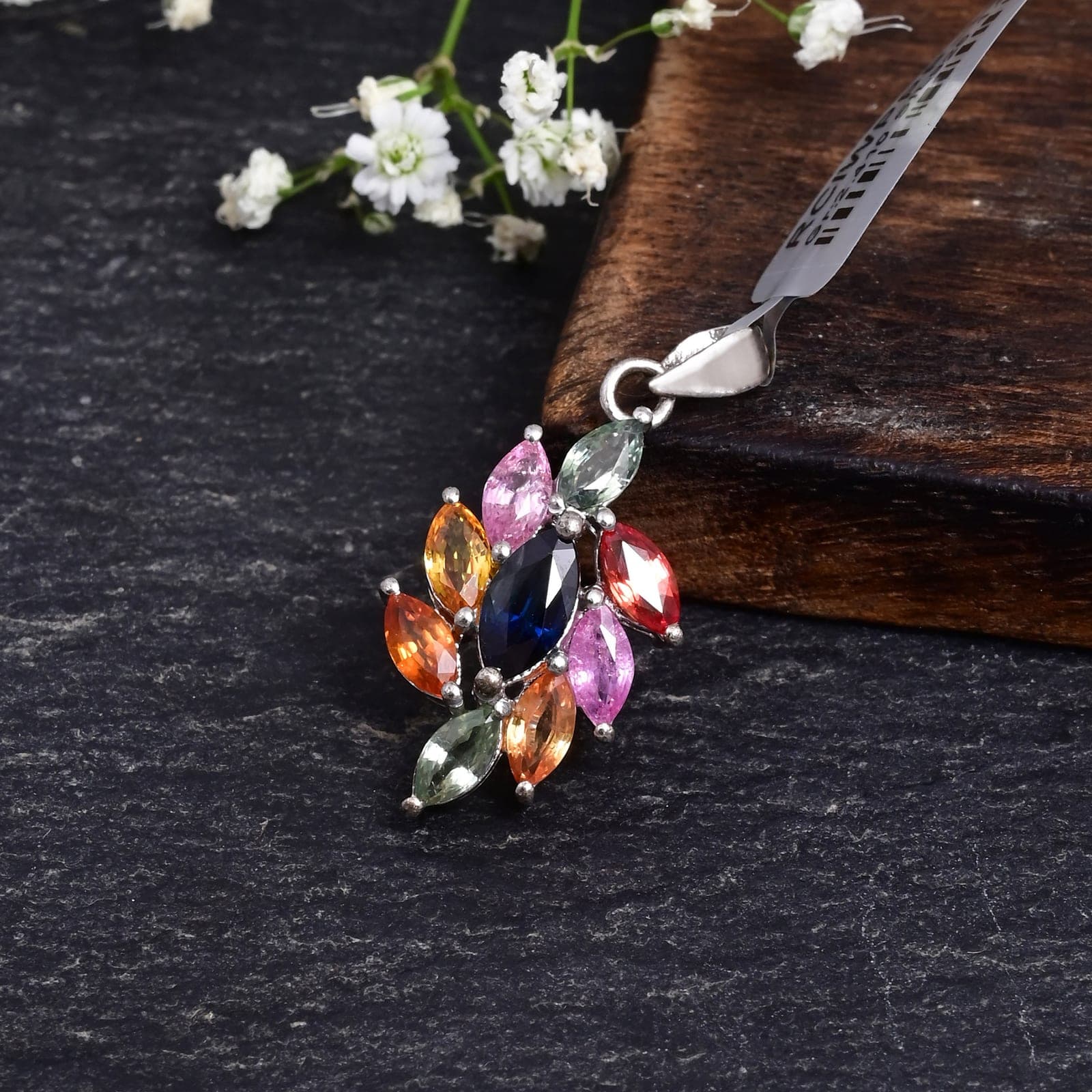 Multi Sapphire Floral Pendant