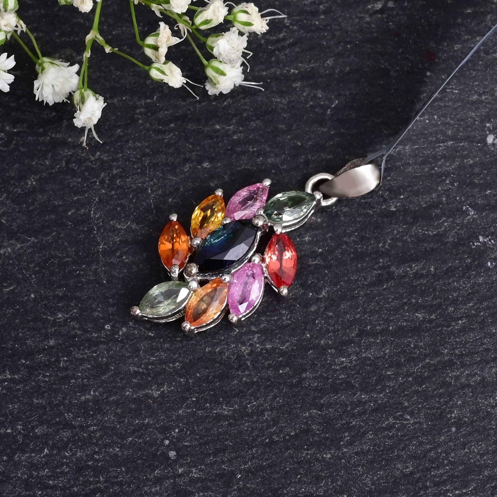 Multi Sapphire Floral Pendant