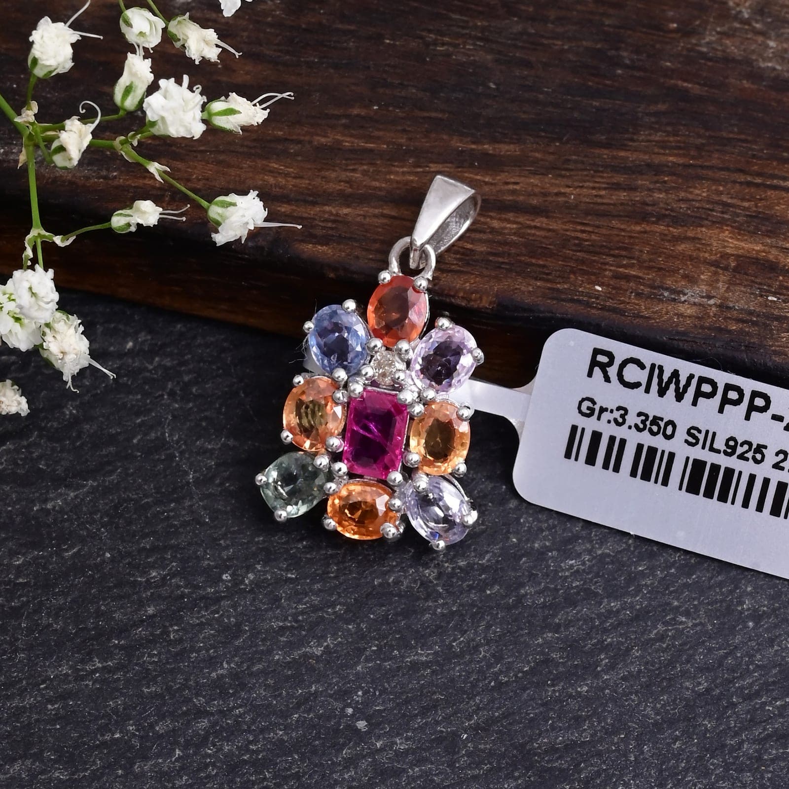 Colorful Sapphire Cluster Necklace