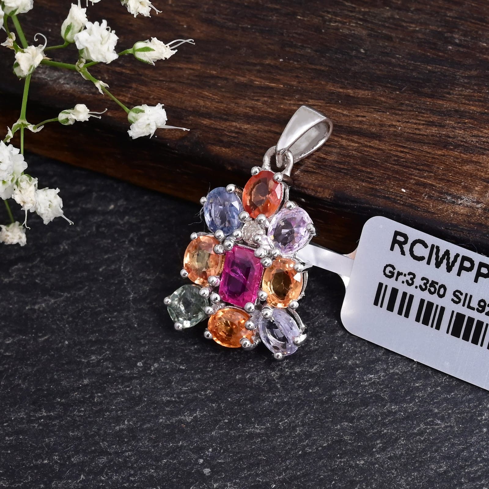 Colorful Sapphire Cluster Necklace alternate view