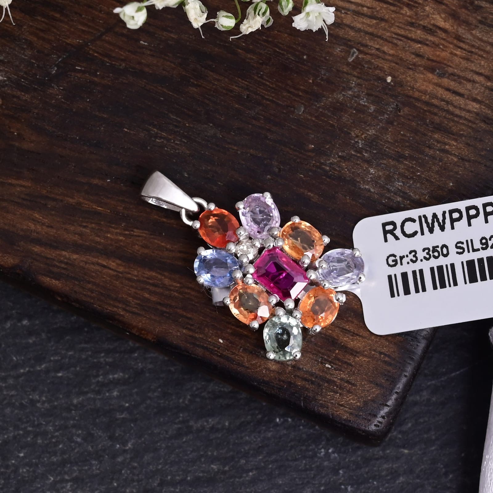 Colorful Sapphire Cluster Necklace